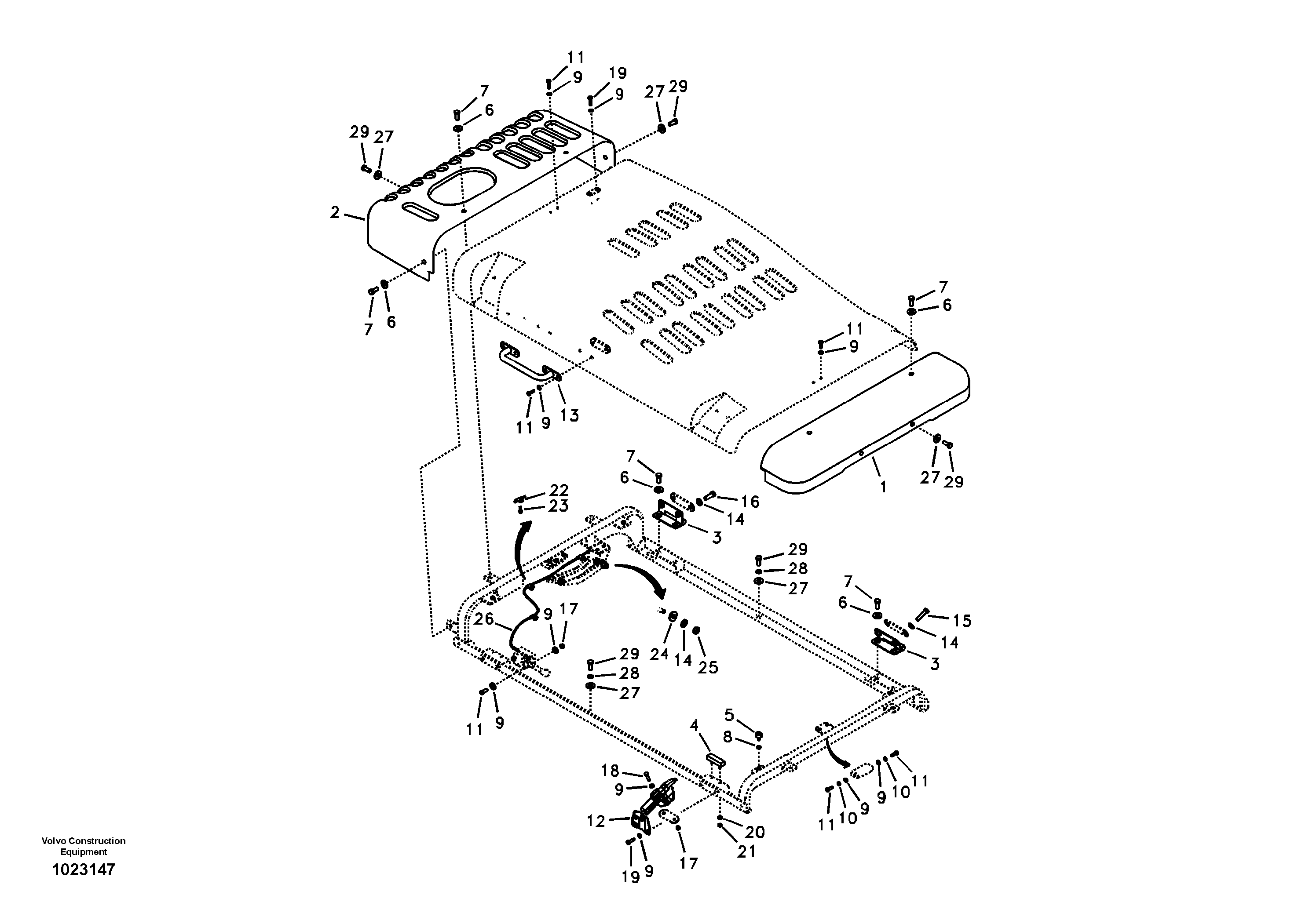 Схема запчастей Volvo EC240B - 4874 Cowl frame, cover and hood EC240B SER NO INT 12641- EU & NA 80001-