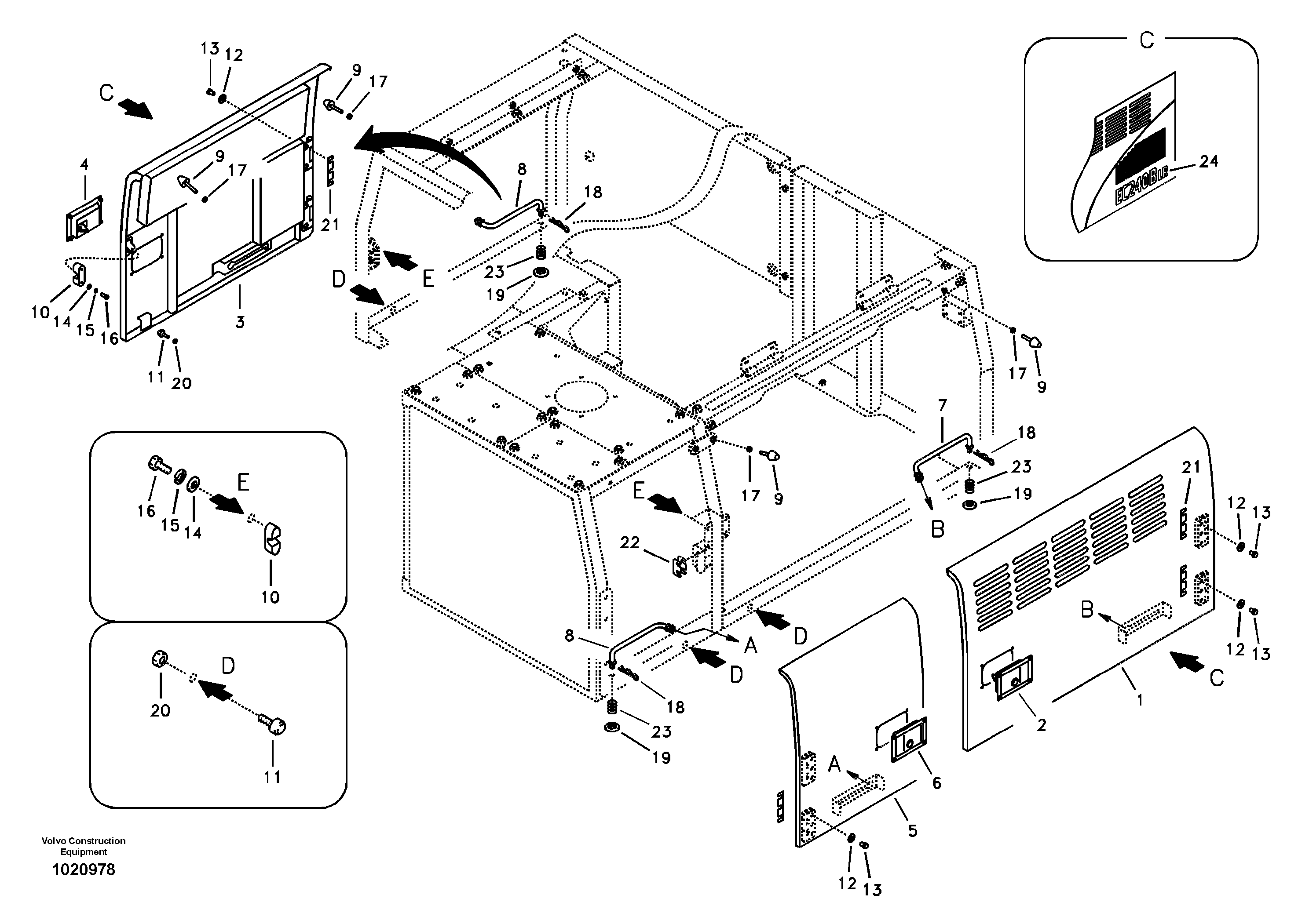 Схема запчастей Volvo EC240B - 49333 Door, side EC240B SER NO INT 12641- EU & NA 80001-