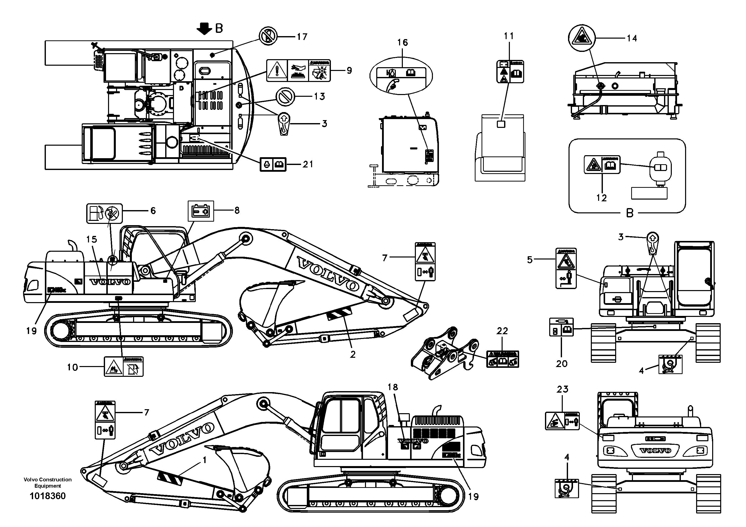 Схема запчастей Volvo EC240B - 36023 Decal, outer location EC240B