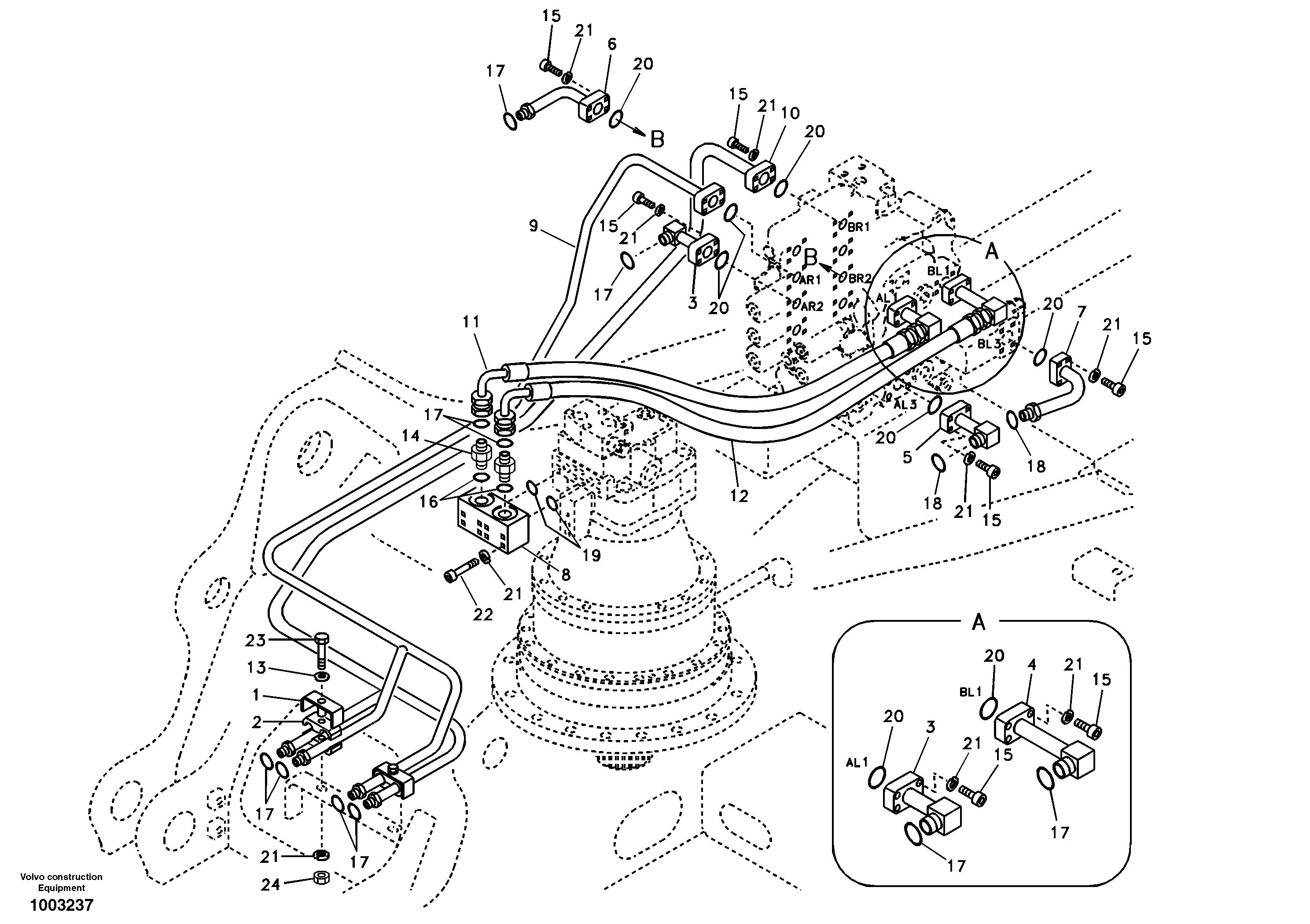 Схема запчастей Volvo EC240B - 20742 Hydraulic system, control valve to boom and swing EC240B