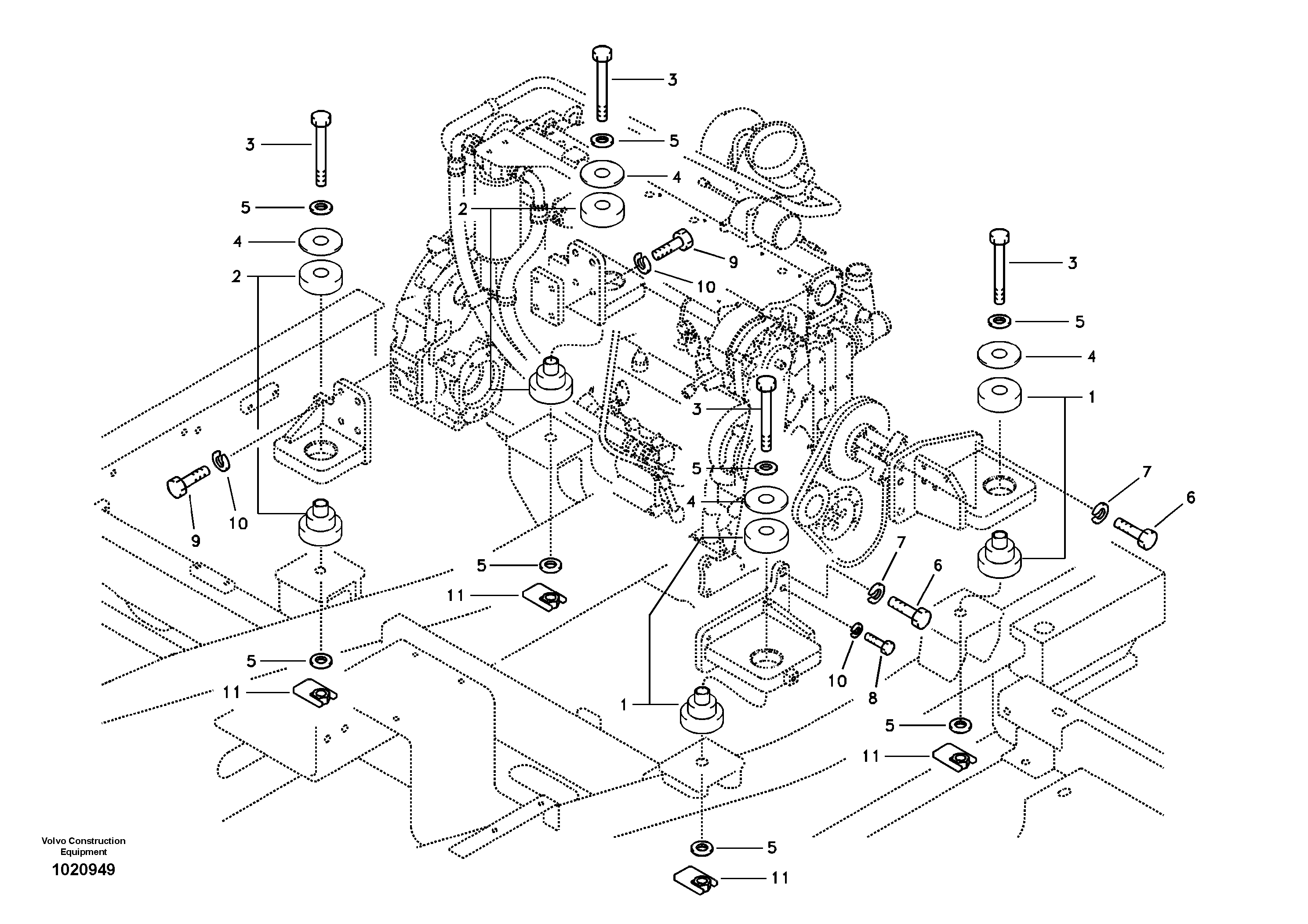 Схема запчастей Volvo EC240B - 34219 Engine mount EC240B APPENDIX FX FORESTRY VER