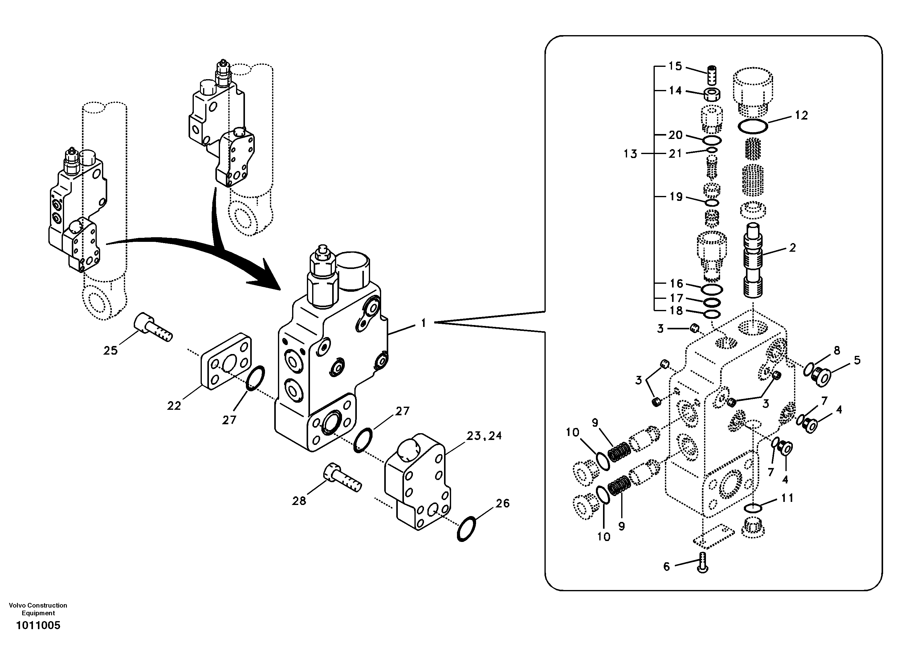 Схема запчастей Volvo EC240B - 95214 Working hydraulic, boom rupture valve mount EC240B