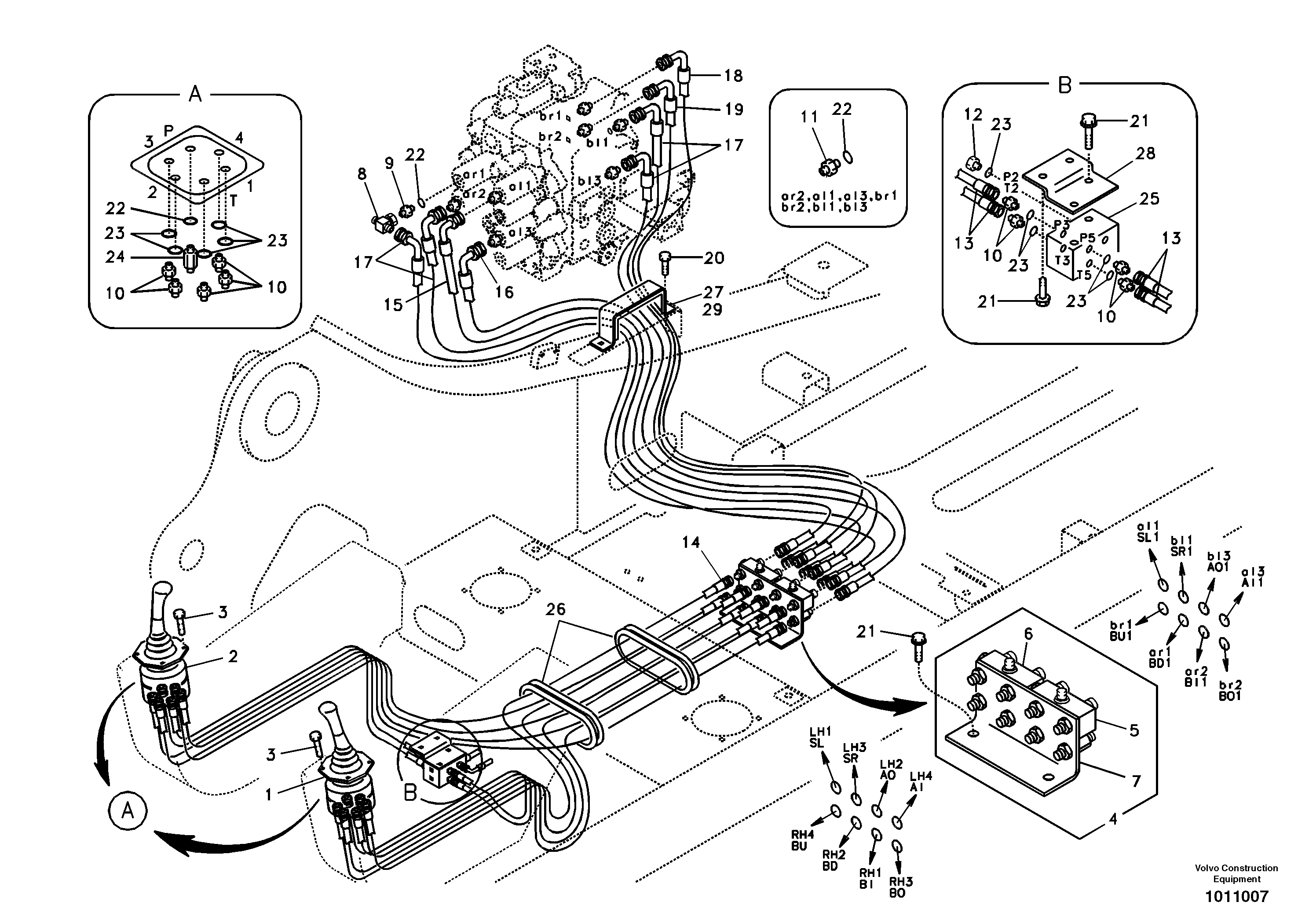 Схема запчастей Volvo EC240B - 62241 Servo system, control valve to remote control valve EC240B