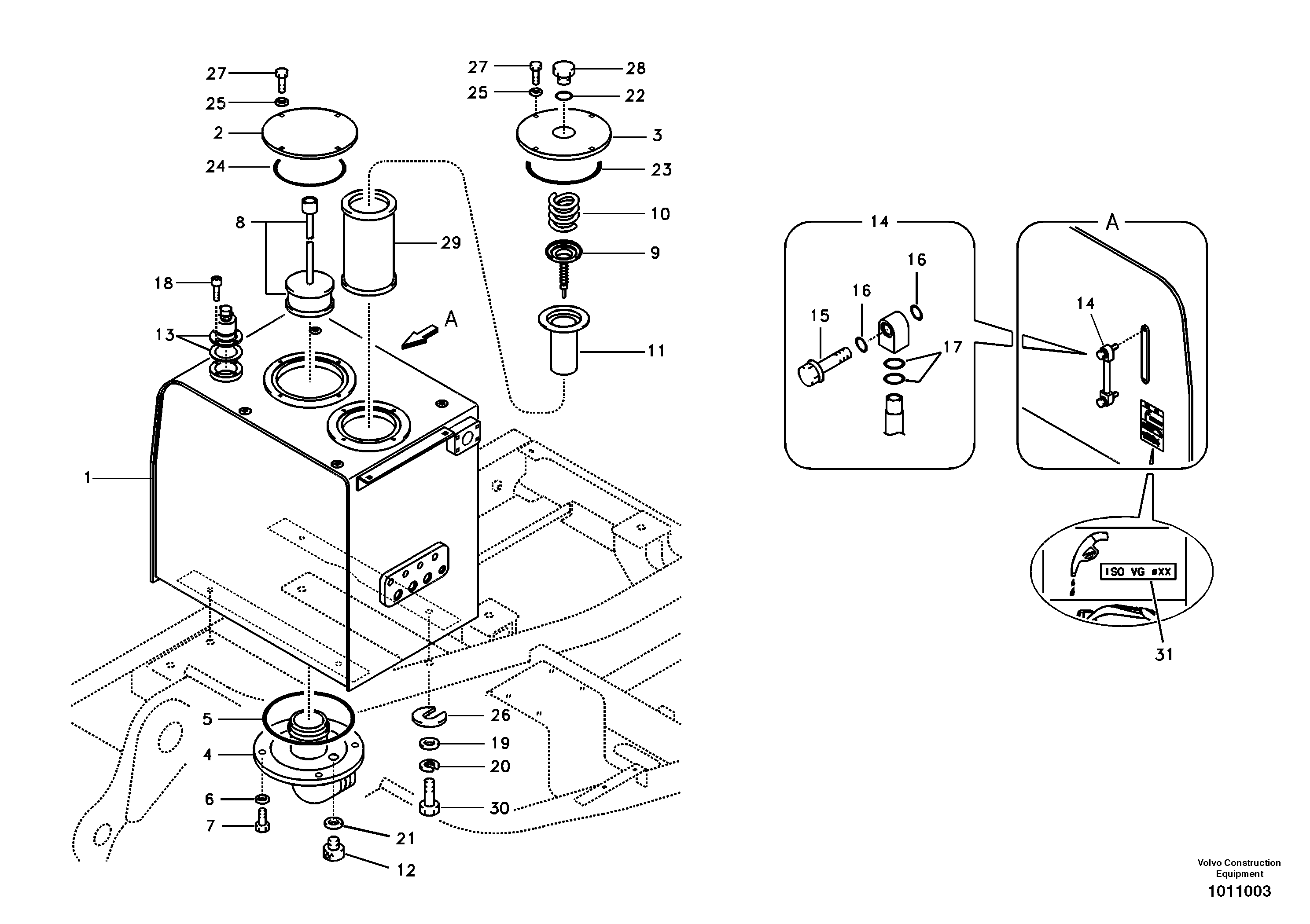 Схема запчастей Volvo EC240B - 100130 Гидробак EC240B SER NO INT 12641- EU & NA 80001-