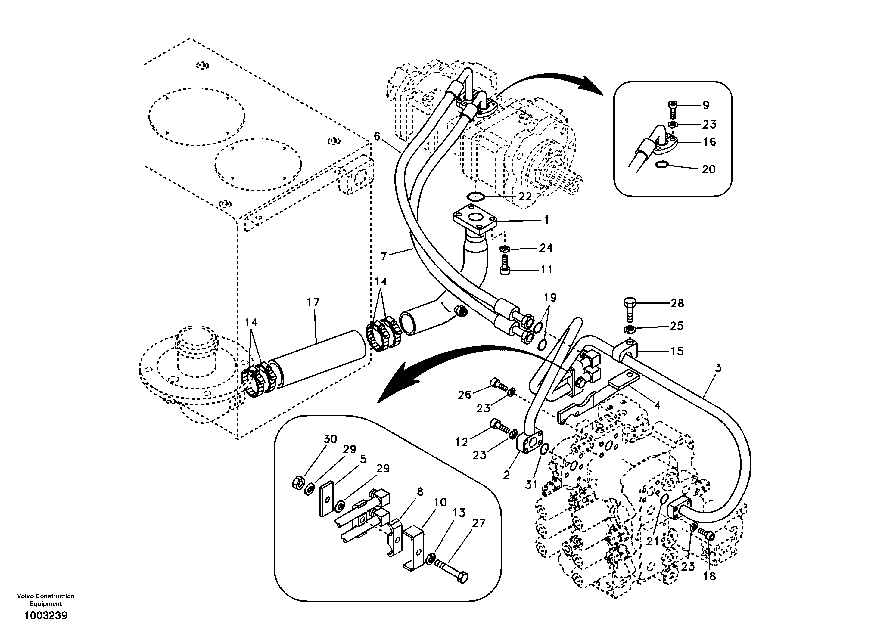 Схема запчастей Volvo EC240B - 10043 Hydraulic system, hydraulic tank to hydraulic pump EC240B SER NO INT 12641- EU & NA 80001-