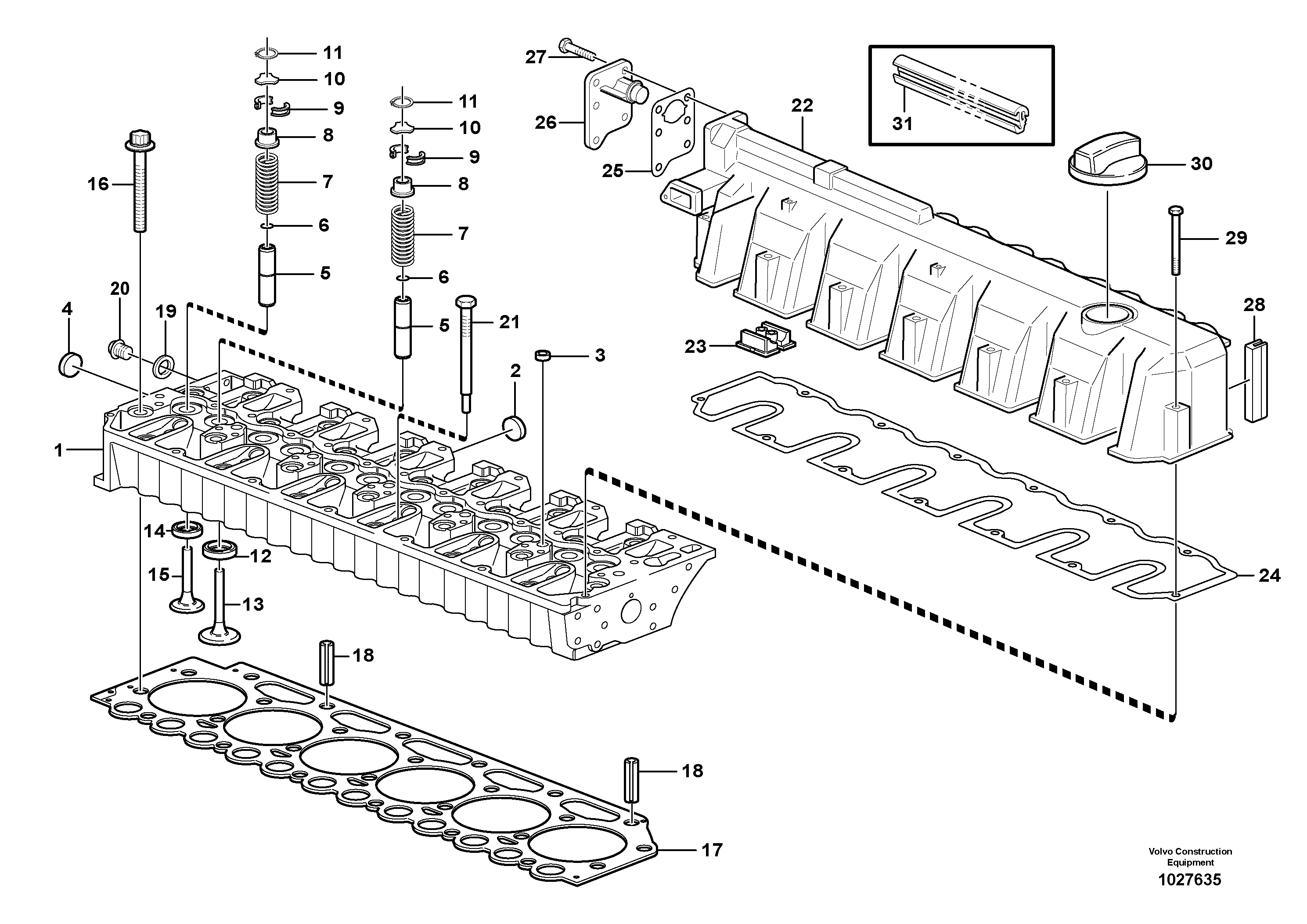 Схема запчастей Volvo EC240B - 32424 Головка блока цилиндров EC240B SER NO INT 12641- EU & NA 80001-
