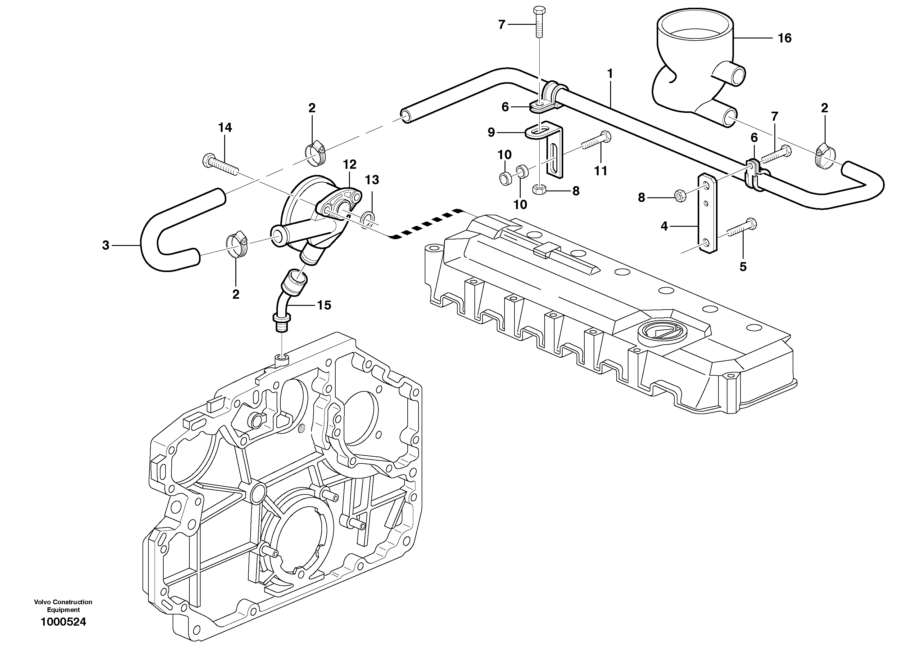 Схема запчастей Volvo EC240B - 36197 Crankcase ventilation EC240B SER NO INT 12641- EU & NA 80001-