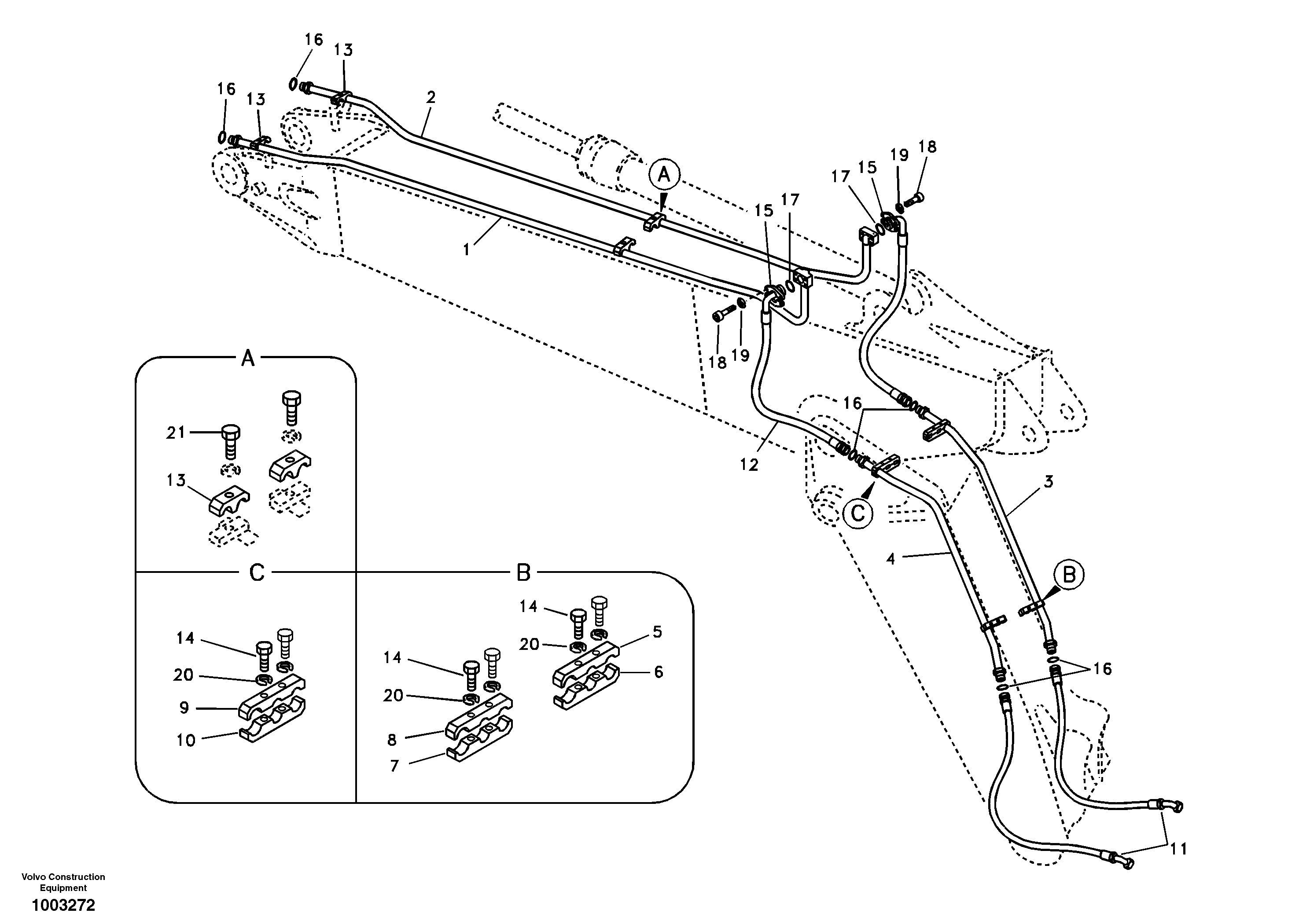 Схема запчастей Volvo EC240B - 61538 Working hydraulic, hammer and shear for adjustable boom EC240B