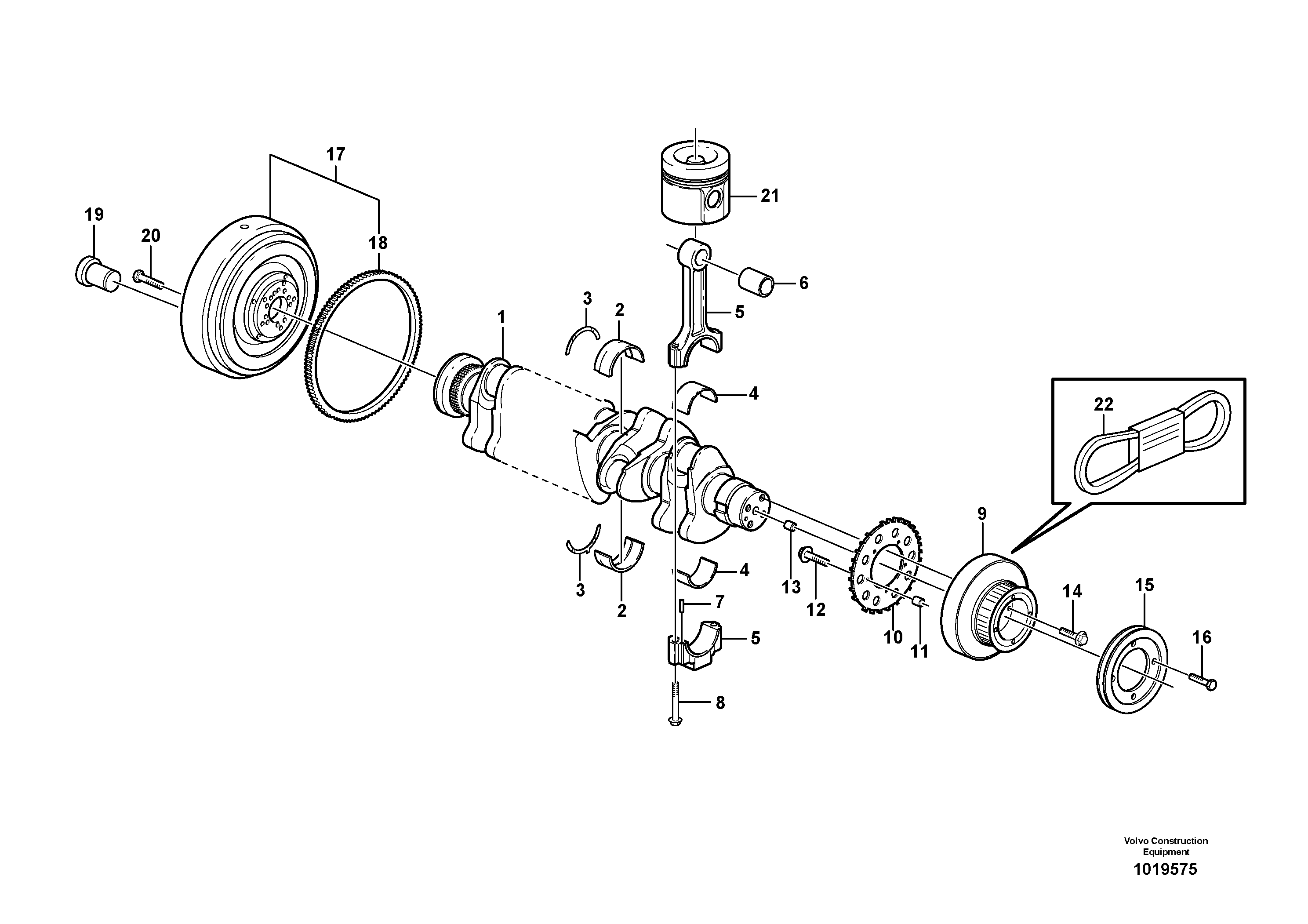 Схема запчастей Volvo EC240B - 45708 Crankshaft and related parts EC240B SER NO INT 12641- EU & NA 80001-