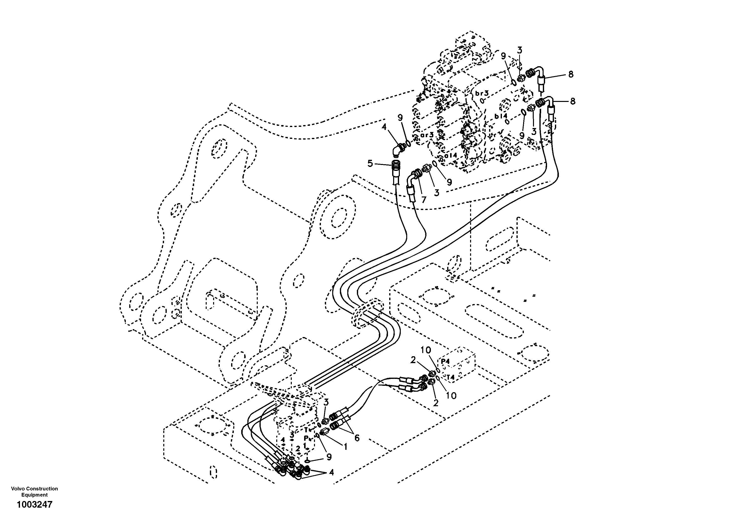 Схема запчастей Volvo EC240B - 12503 Servo system, control valve to remote control valve pedal EC240B SER NO INT 12641- EU & NA 80001-