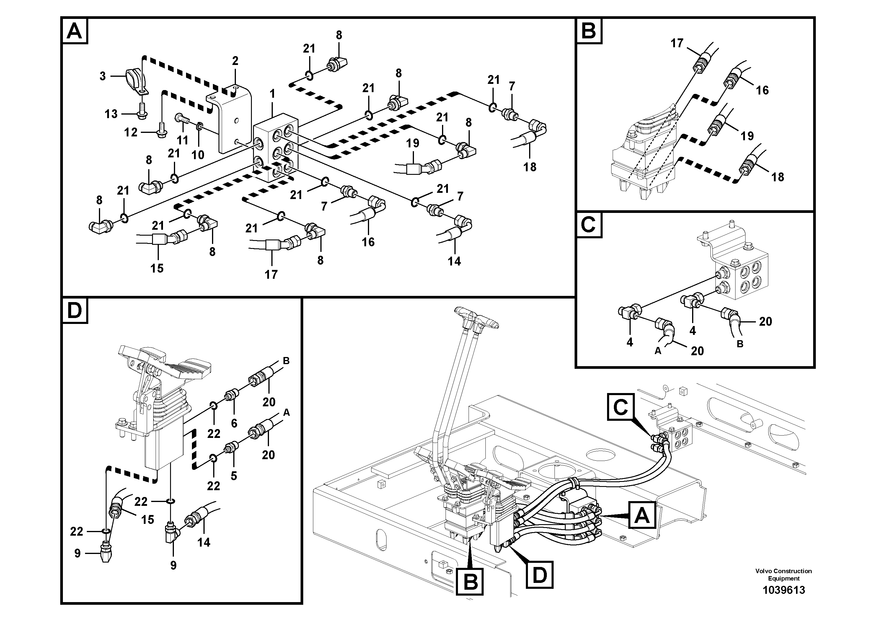 Схема запчастей Volvo EC240B - 12504 Servo system, control valve to remote control valve pedal EC240B SER NO INT 12641- EU & NA 80001-