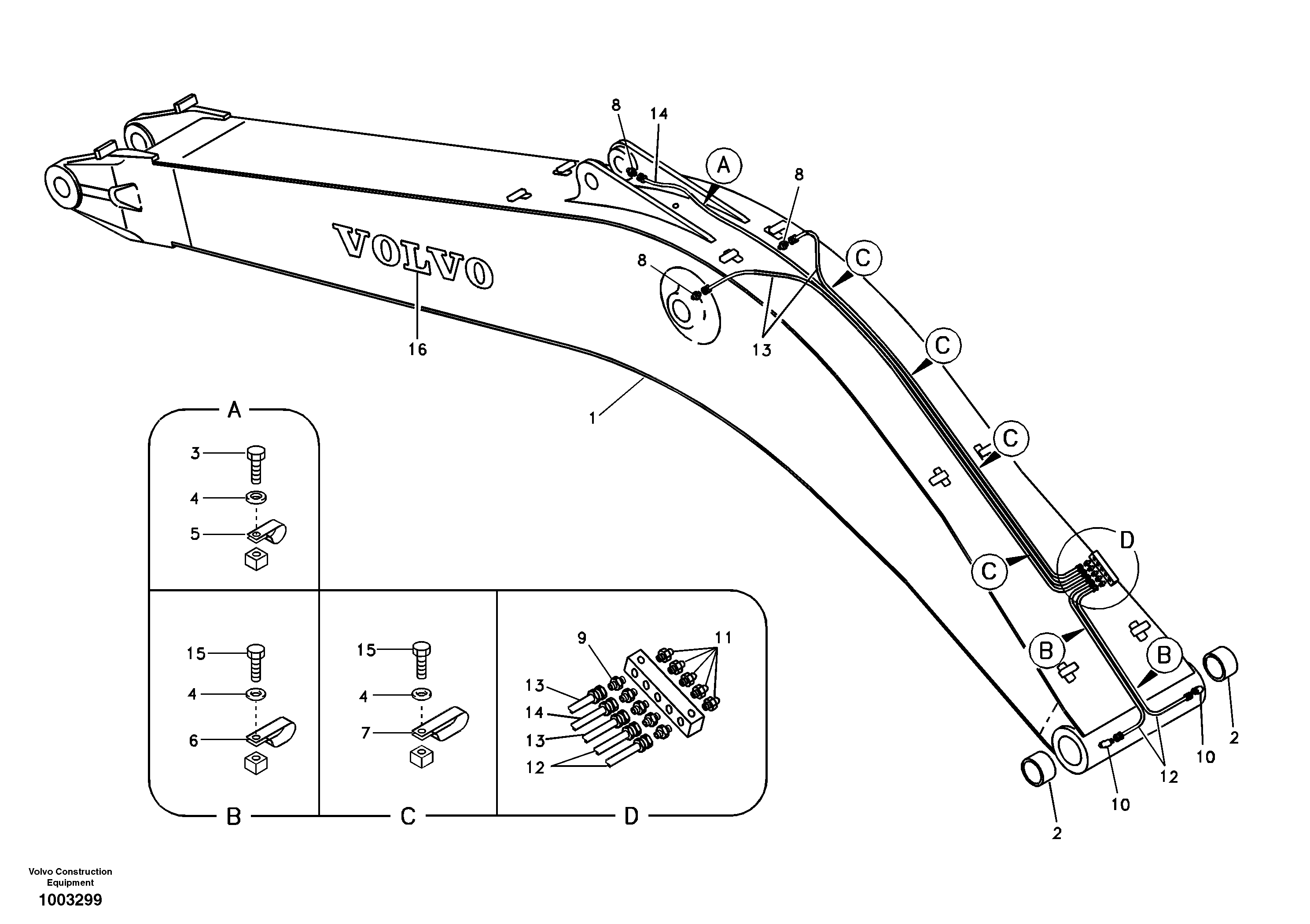 Схема запчастей Volvo EC240B - 17694 Boom and grease piping EC240B