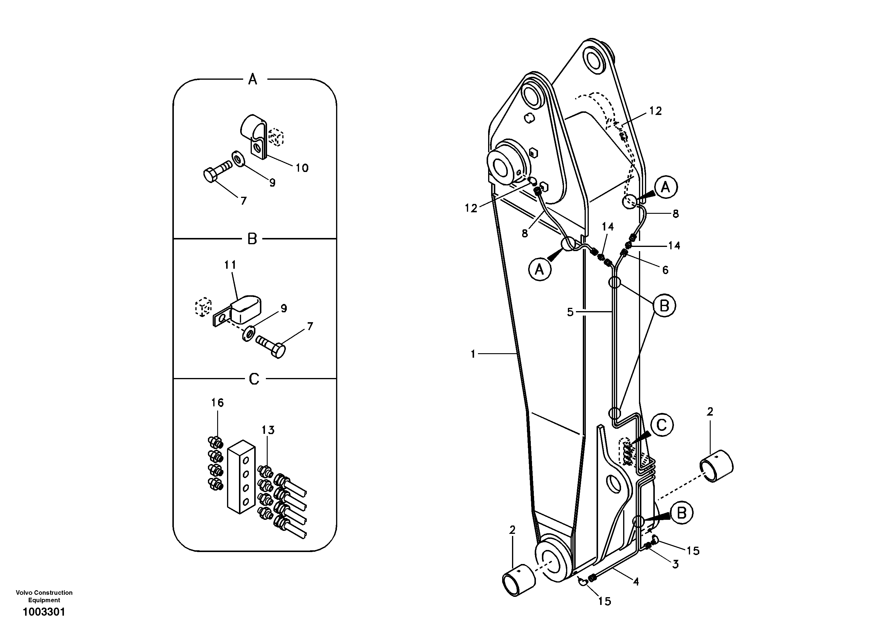 Схема запчастей Volvo EC240B - 63099 Boom and grease piping, adjustable 1st EC240B