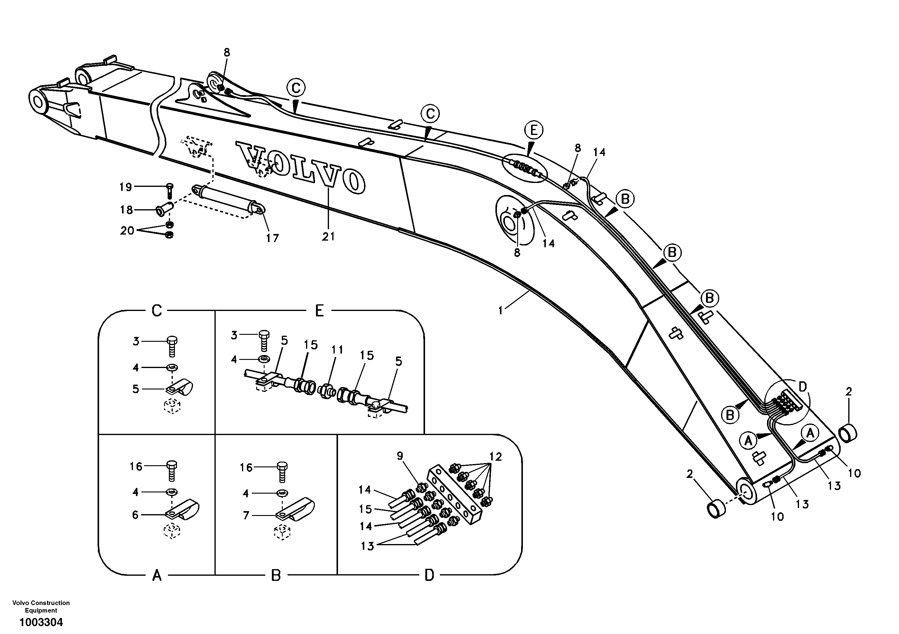 Схема запчастей Volvo EC240B - 66916 Boom and grease piping, long reach EC240B