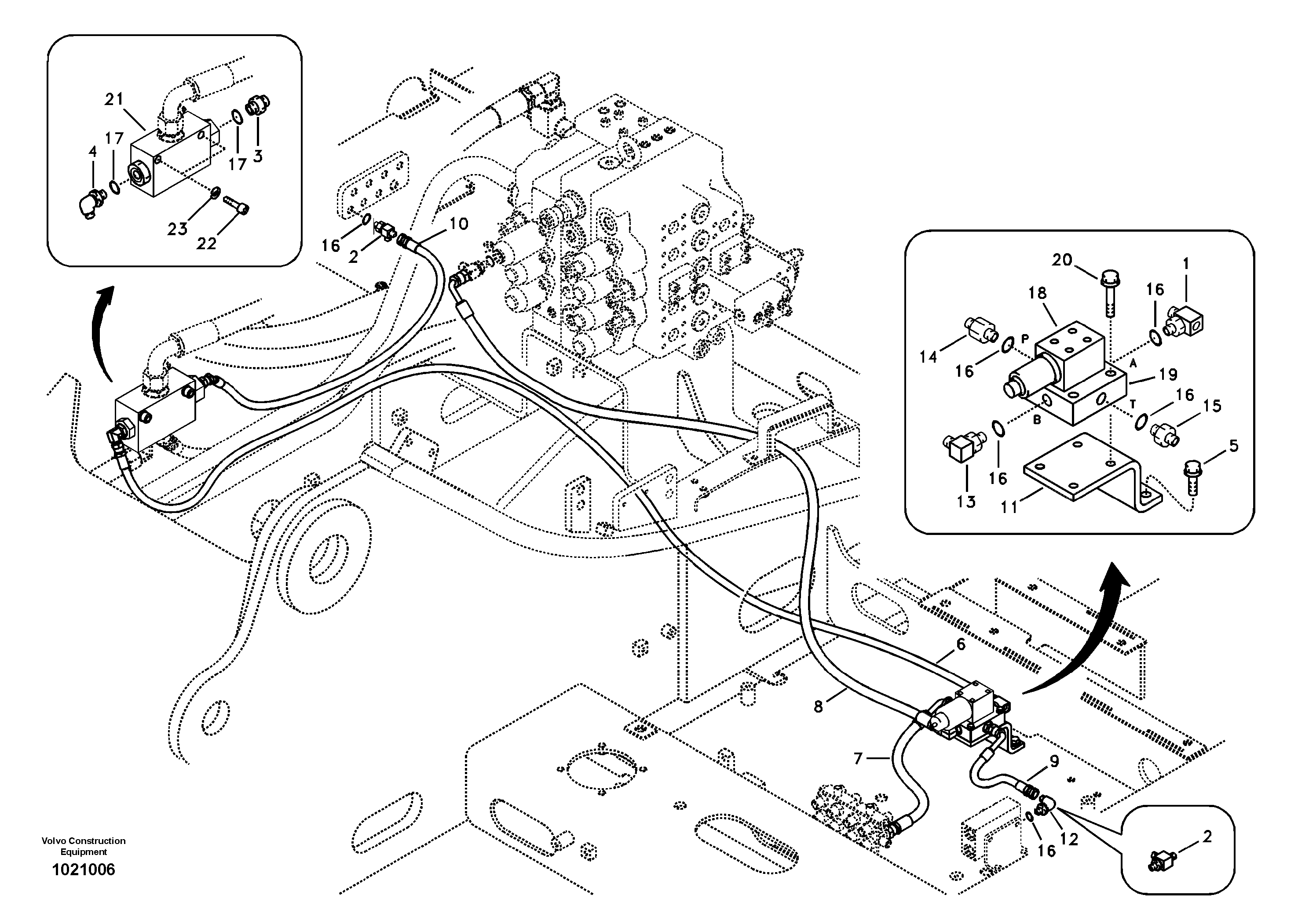 Схема запчастей Volvo EC240B - 76760 Servo system, control valve to solenoid valve EC240B SER NO INT 12641- EU & NA 80001-