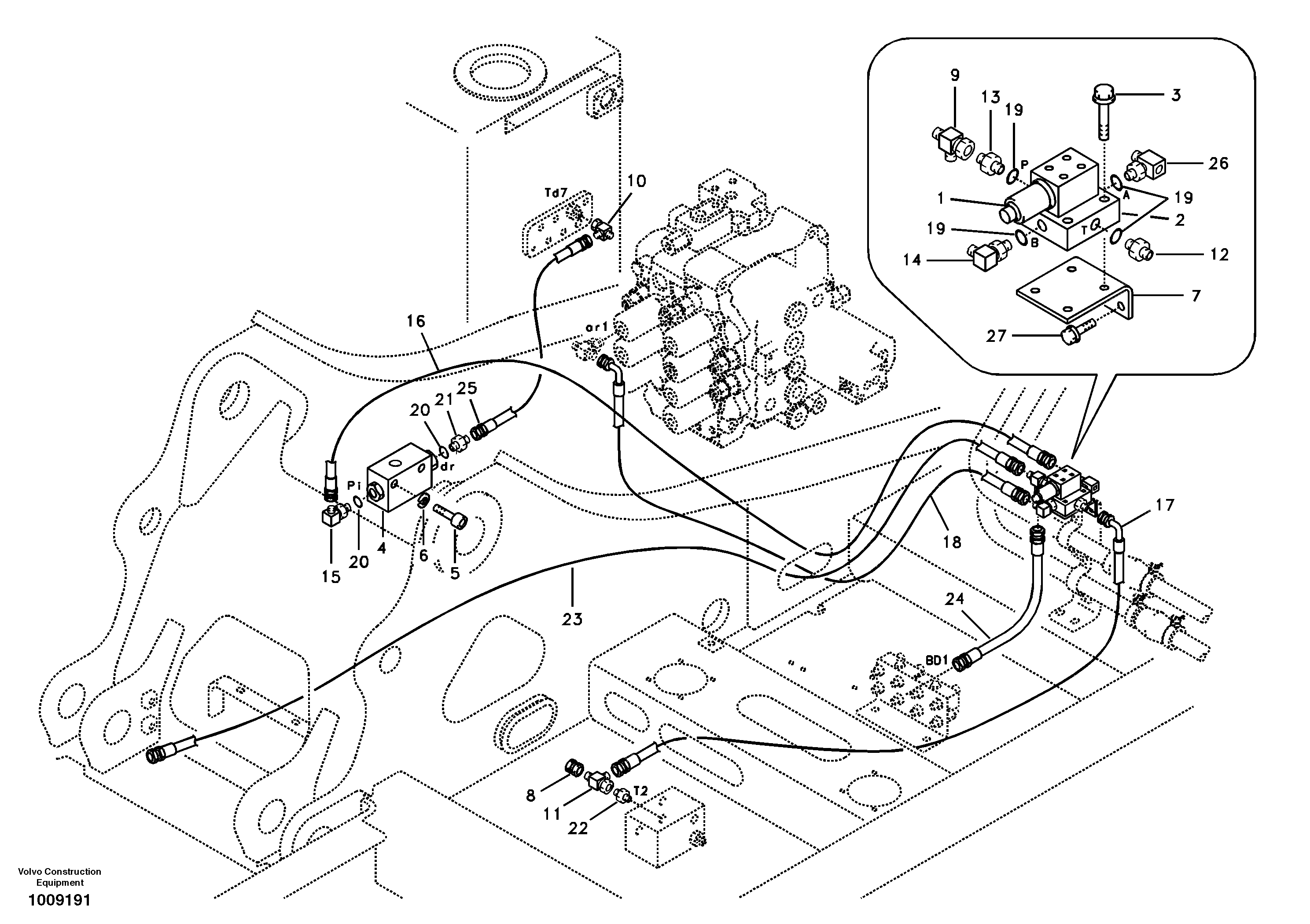 Схема запчастей Volvo EC240B - 78400 Servo system, control valve to solenoid valve EC240B SER NO INT 12641- EU & NA 80001-