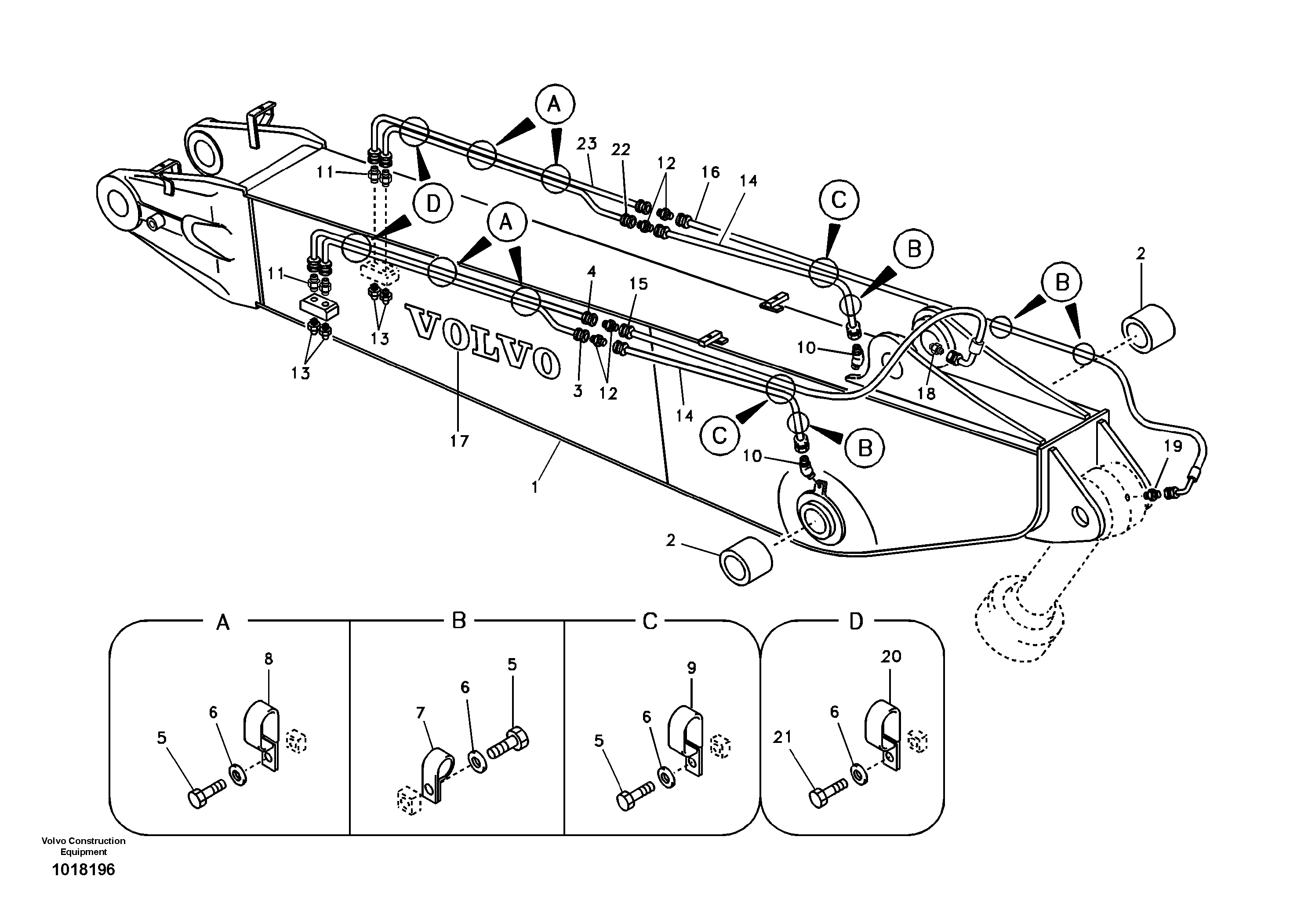 Схема запчастей Volvo EC240B - 75622 Boom and grease piping, adjustable 2nd EC240B