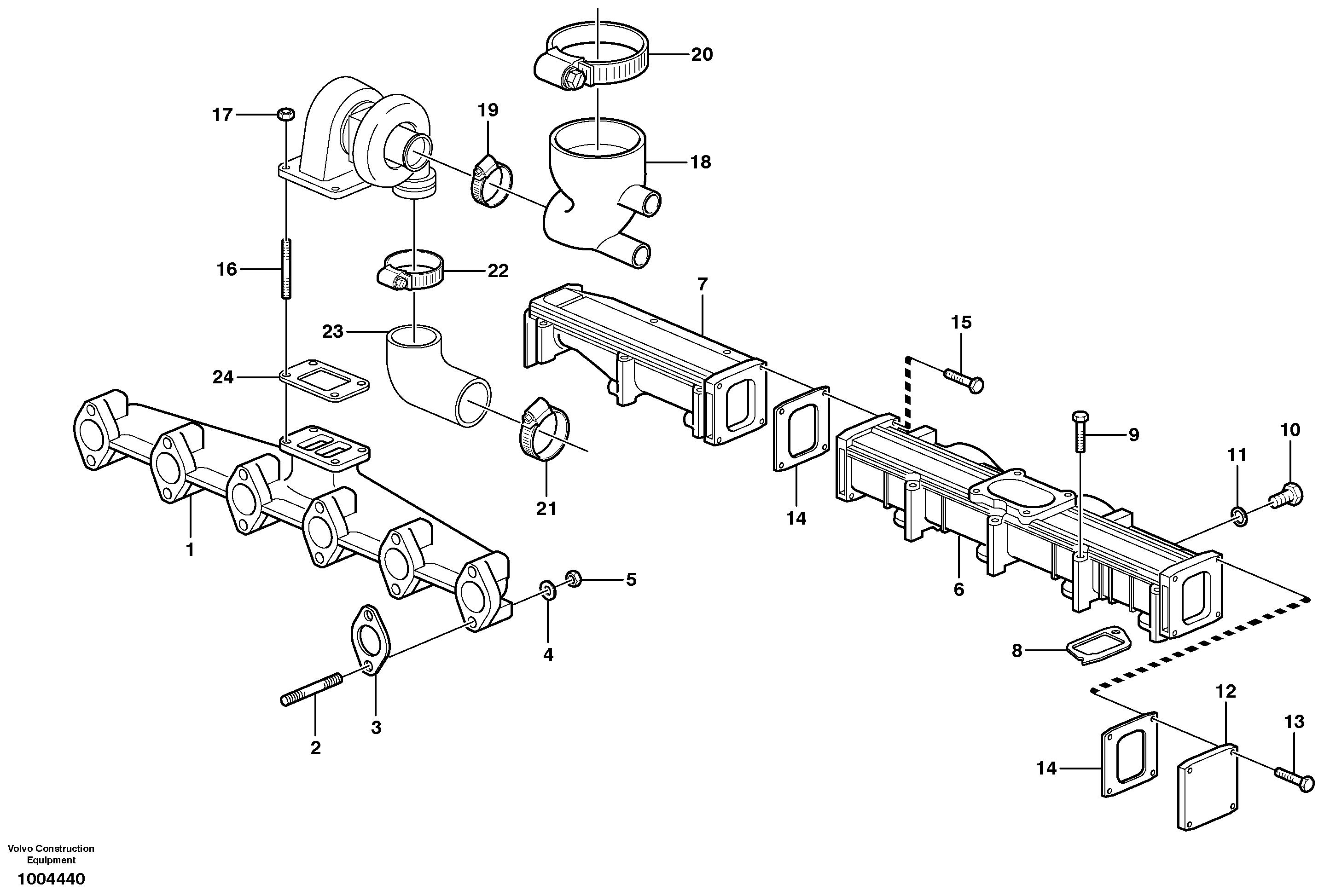 Схема запчастей Volvo EC240B - 98625 Inlet manifold and exhaust manifold EC240B SER NO INT 12641- EU & NA 80001-