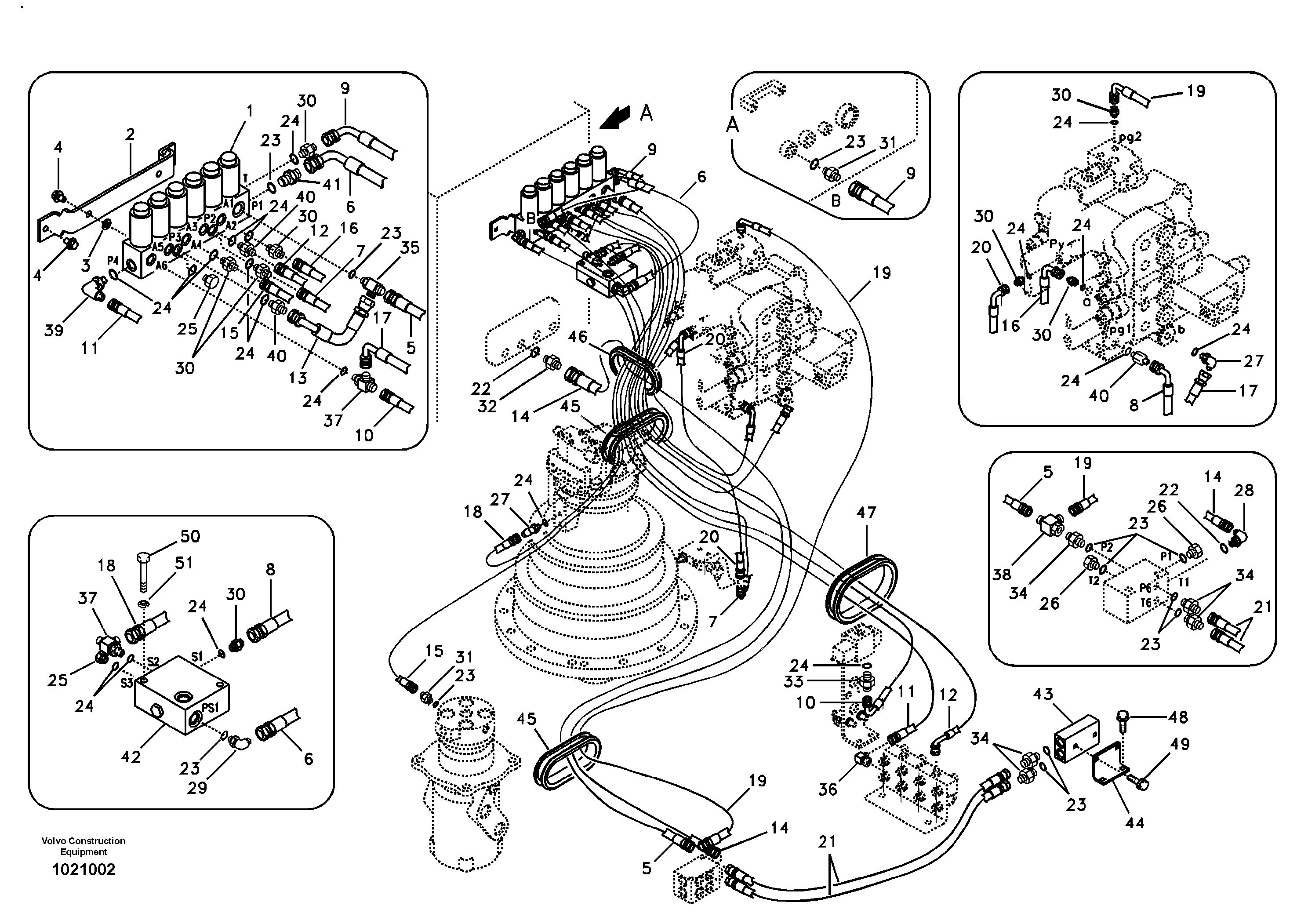 Схема запчастей Volvo EC240B - 97655 Servo system, control valve to solenoid valve EC240B SER NO INT 12641- EU & NA 80001-