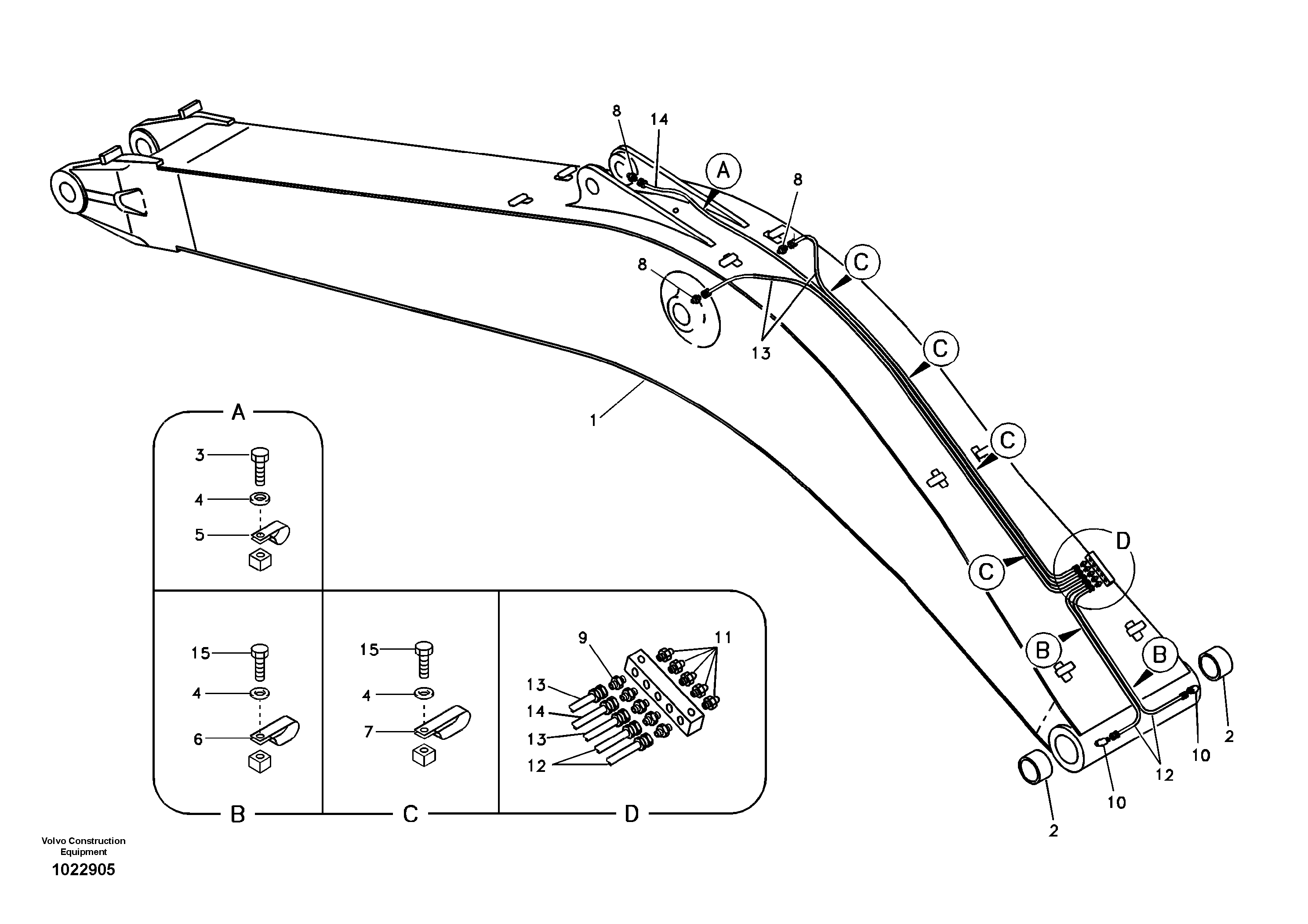 Схема запчастей Volvo EC240B - 9986 Boom and grease piping EC240B APPENDIX FX FORESTRY VER