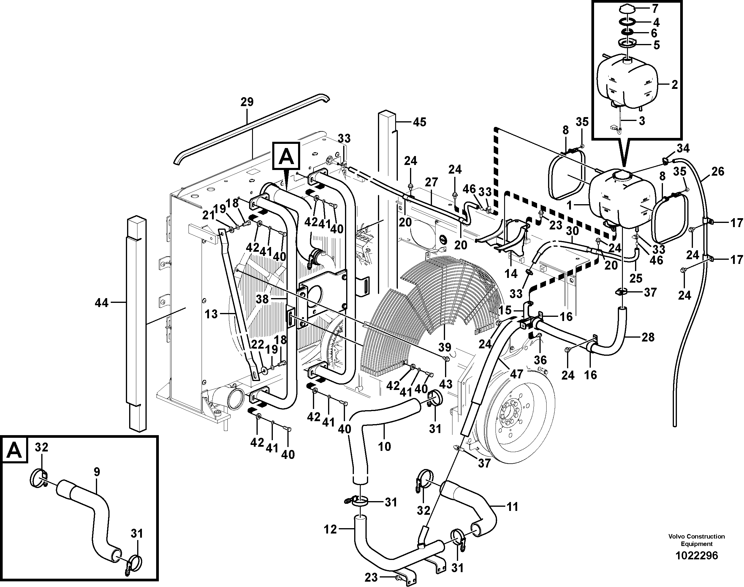 Схема запчастей Volvo EC240B - 71542 Система охлаждения EC240B SER NO INT 12641- EU & NA 80001-