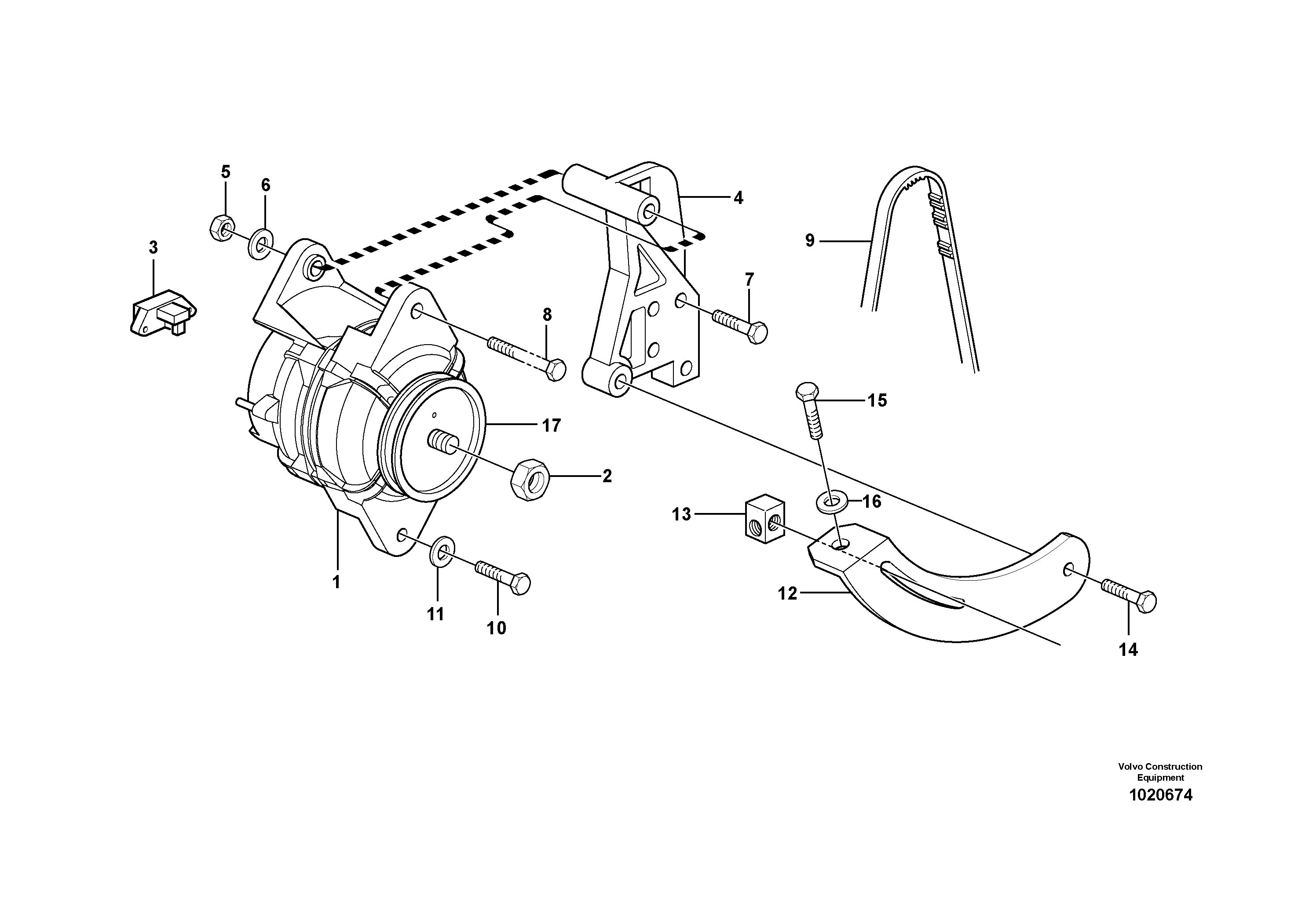 Схема запчастей Volvo EC240B - 106190 Alternator with assembling details EC240B