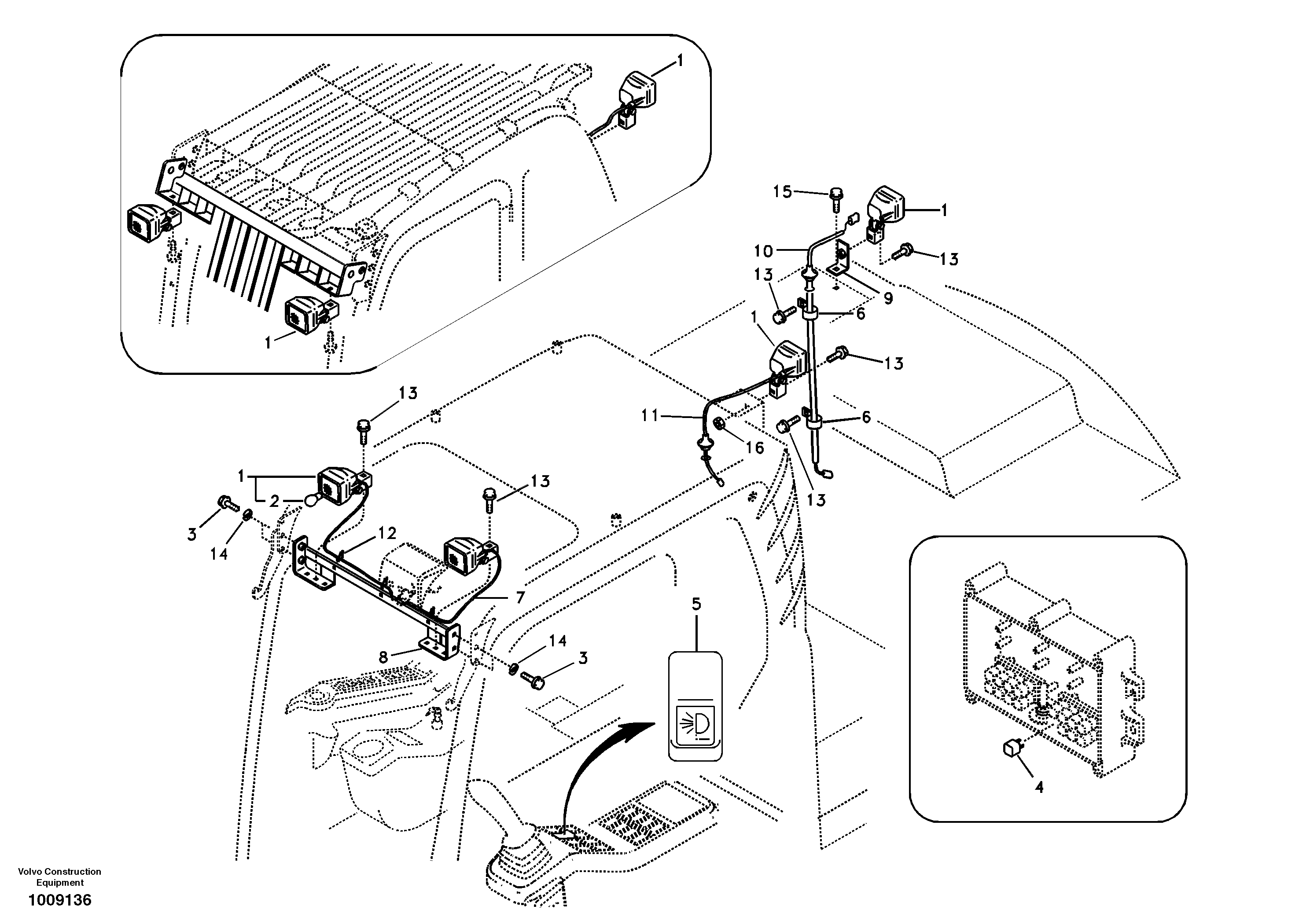 Схема запчастей Volvo EC240B - 62075 Work lights, extra EC240B