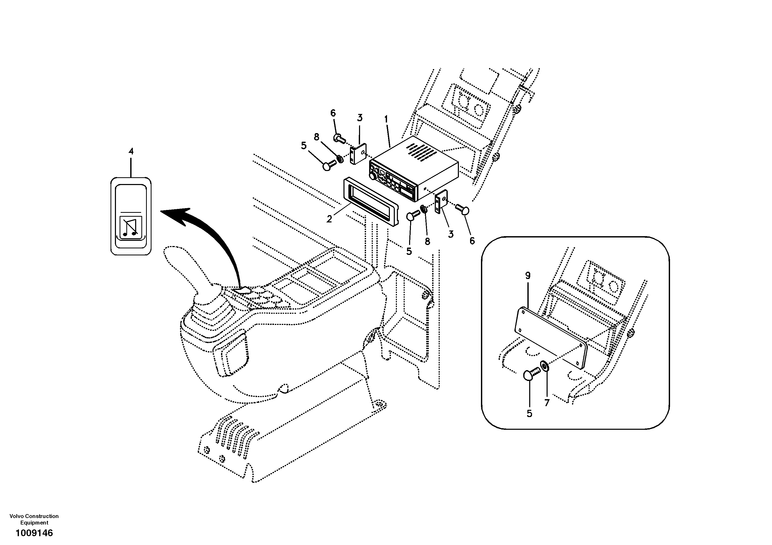 Схема запчастей Volvo EC240B - 99518 Cassette radio recorder with mounting details EC240B