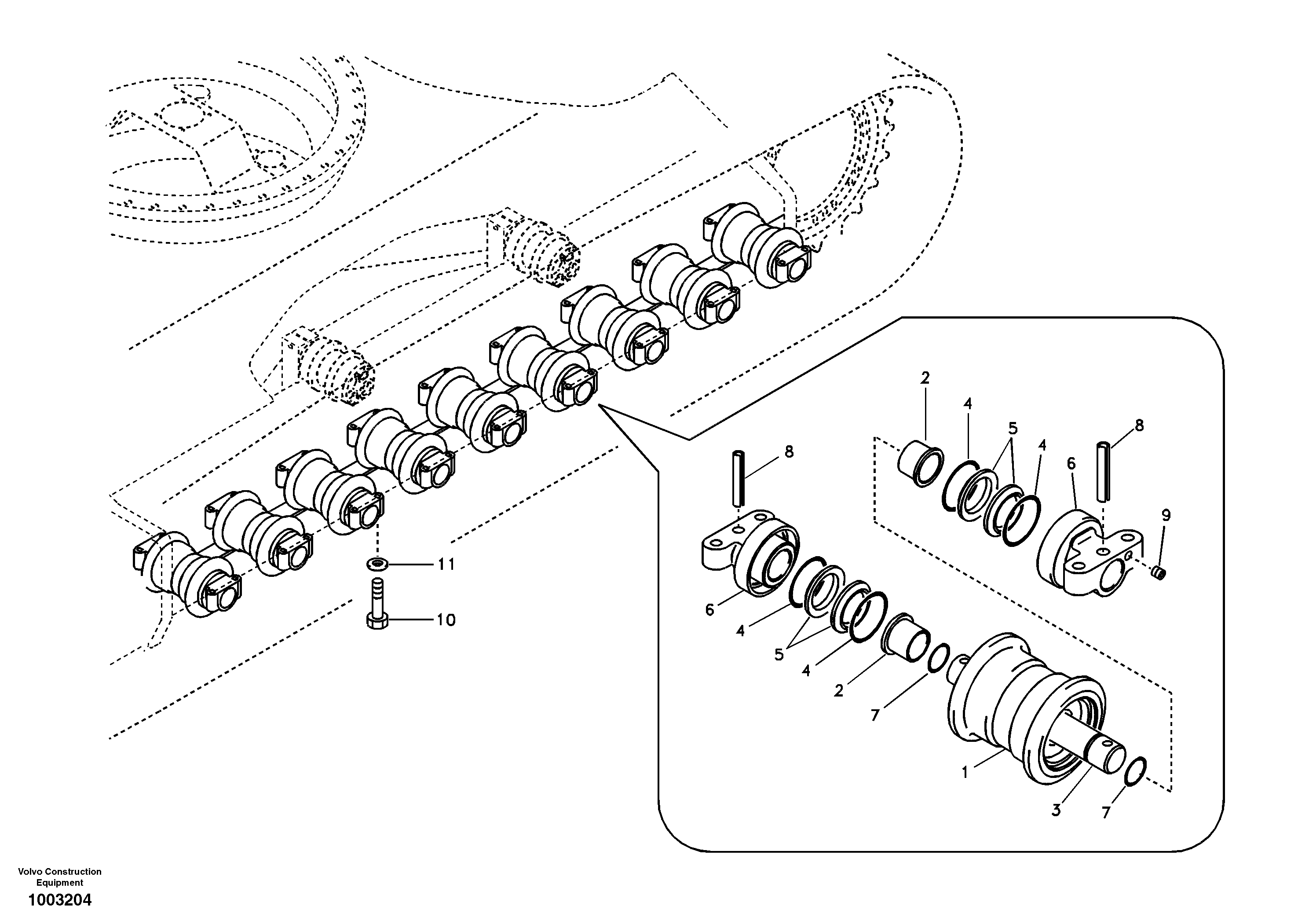 Схема запчастей Volvo EC240B - 11142 Bottom roller EC240B SER NO INT 12641- EU & NA 80001-