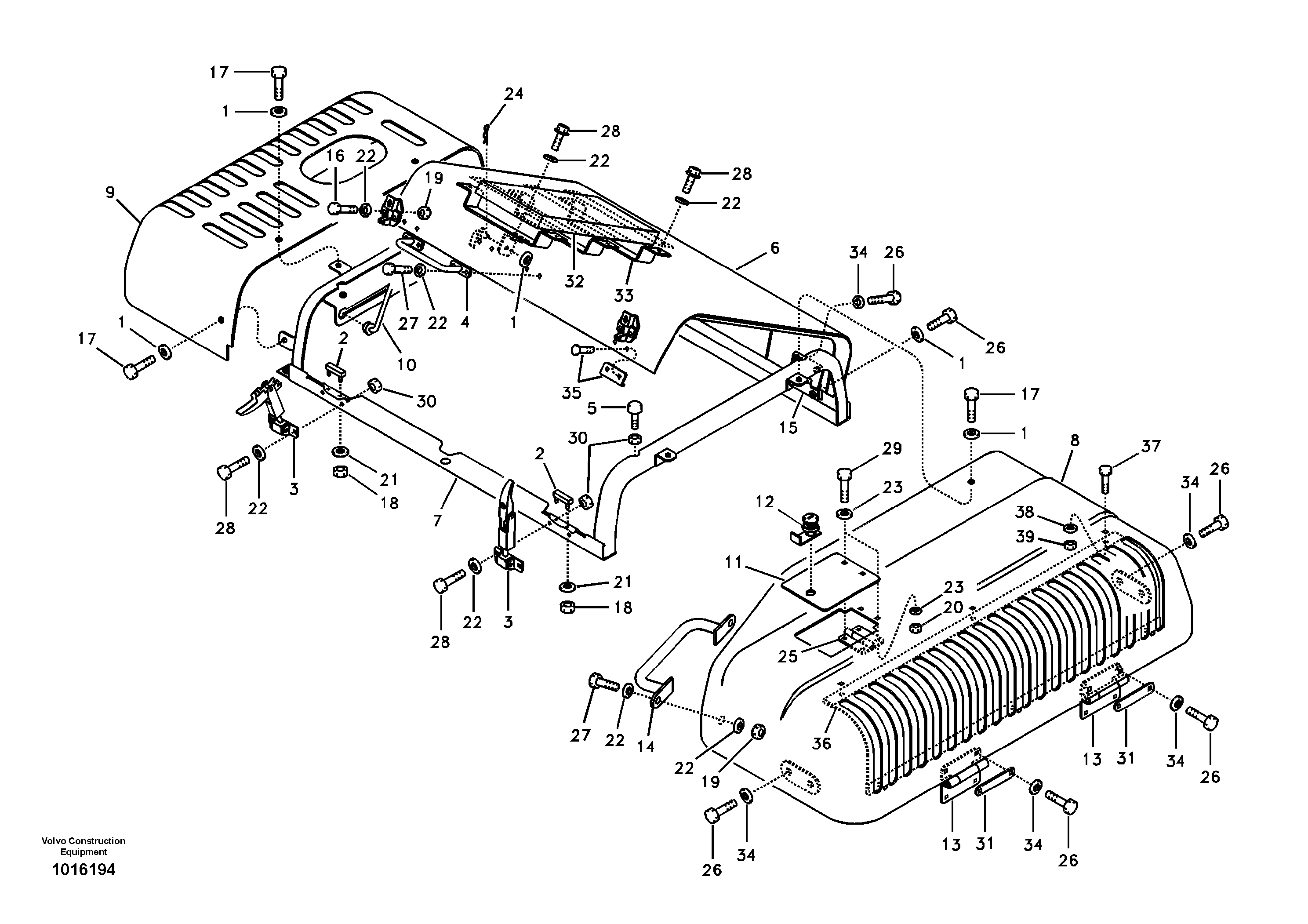 Схема запчастей Volvo EC240B - 33155 Cowl frame, cover and hood EC240B