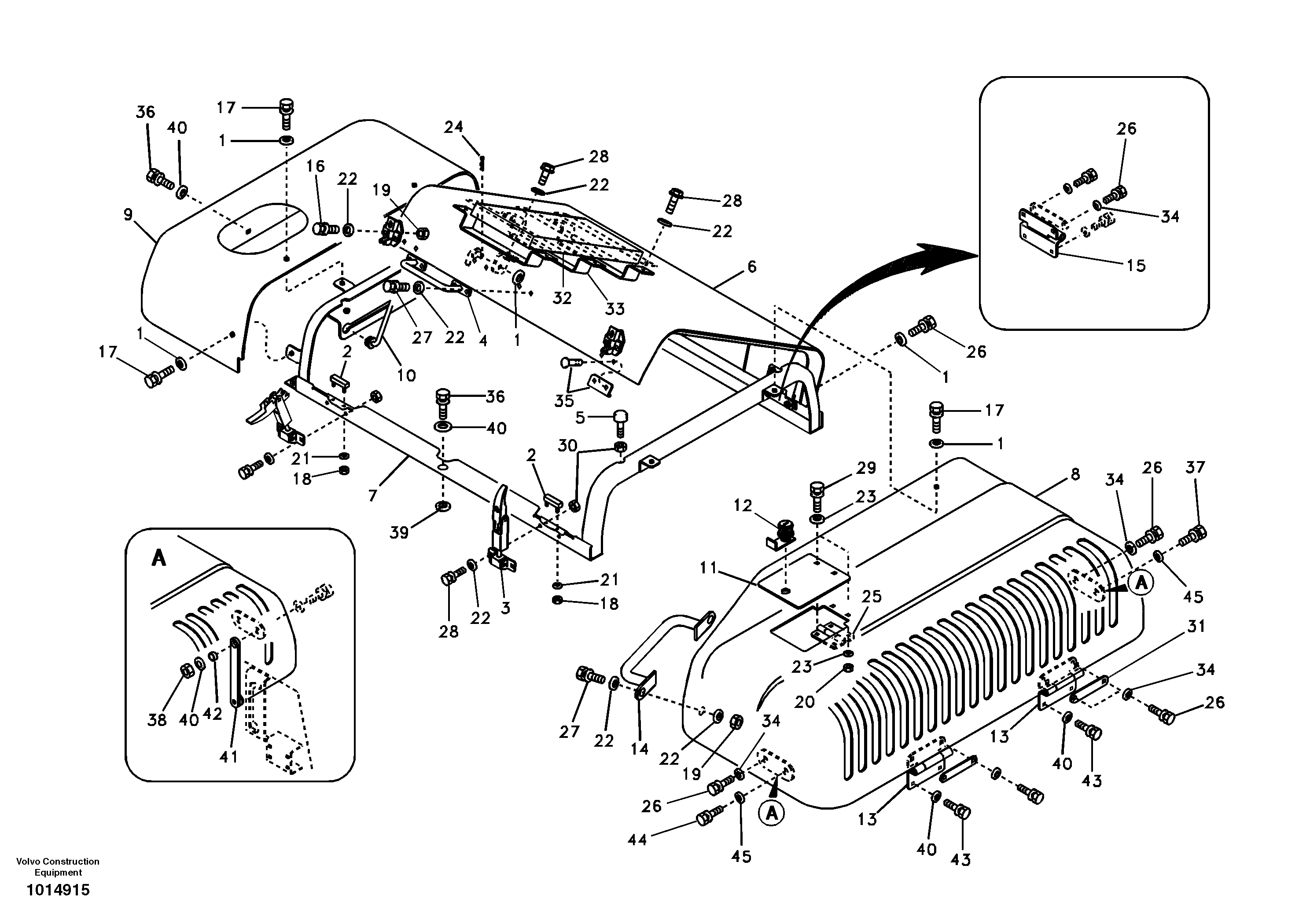 Схема запчастей Volvo EC240B - 66913 Cowl frame, cover and hood EC240B