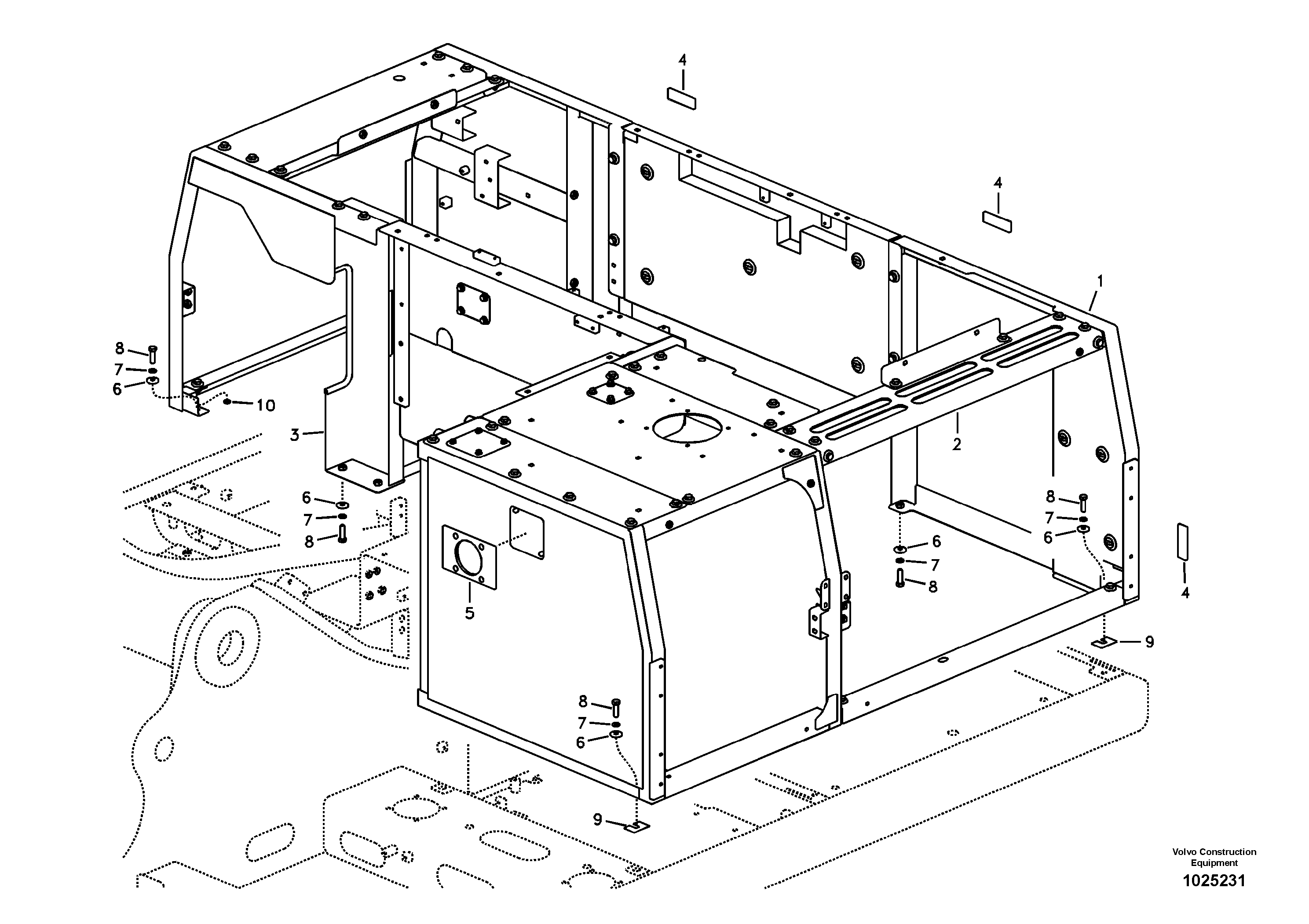 Схема запчастей Volvo EC240B - 17684 Cowl frame EC240B SER NO INT 12641- EU & NA 80001-