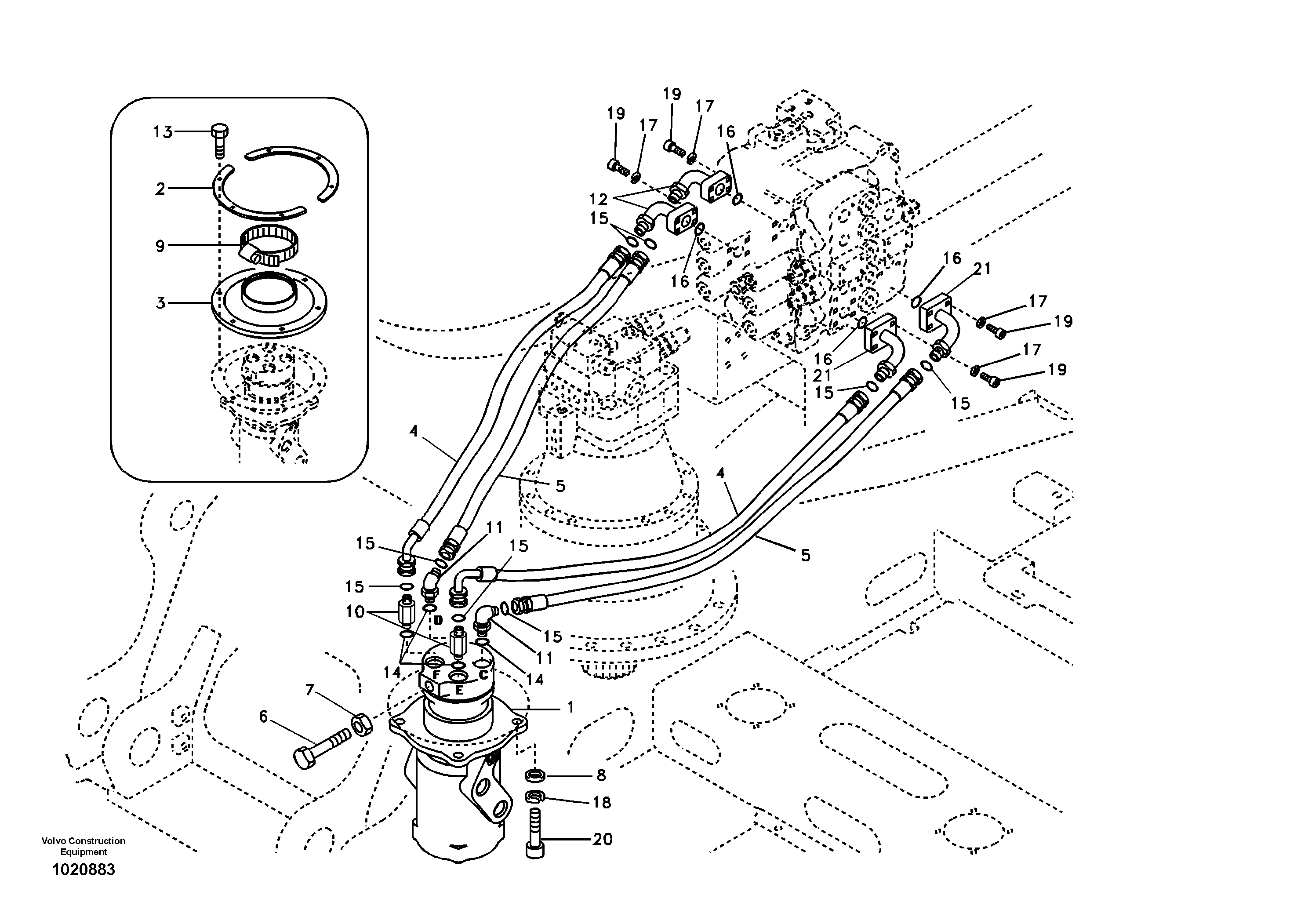 Схема запчастей Volvo EC290B - 71879 Turning joint line, control valve to turning joint EC290B SER NO INT 13562- EU & NA 80001-