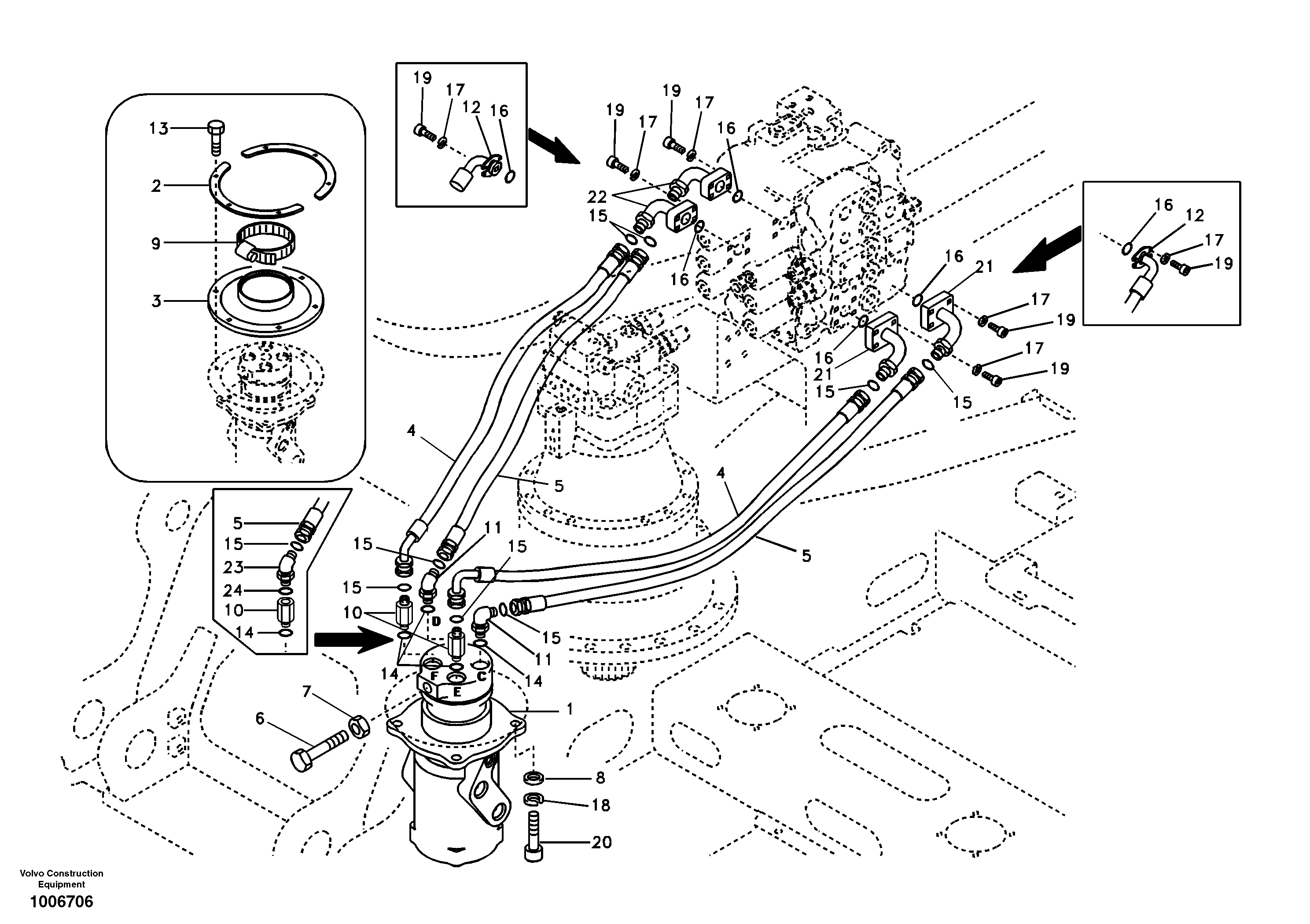 Схема запчастей Volvo EC290B - 97150 Turning joint line, control valve to turning joint EC290B SER NO INT 13562- EU & NA 80001-