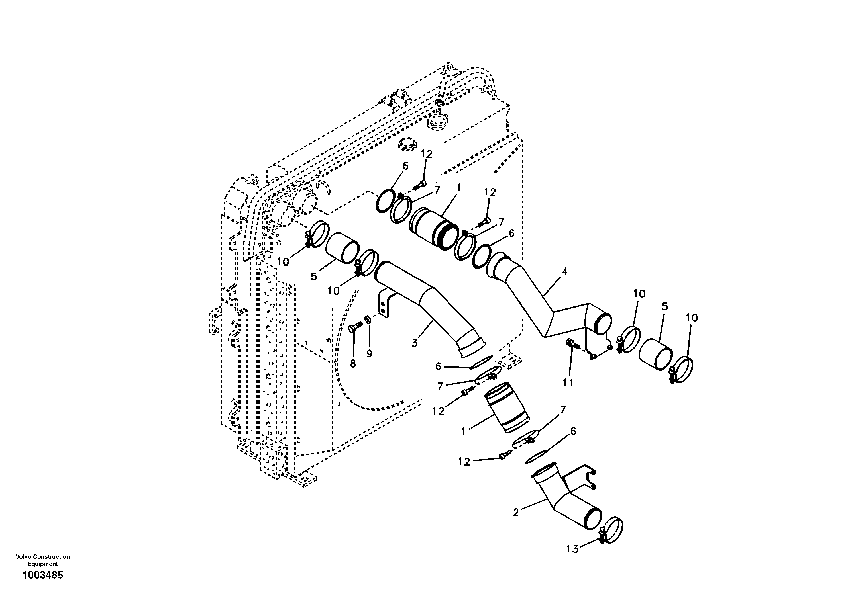 Схема запчастей Volvo EC290B - 57546 Charge air cooler, plumbing EC290B