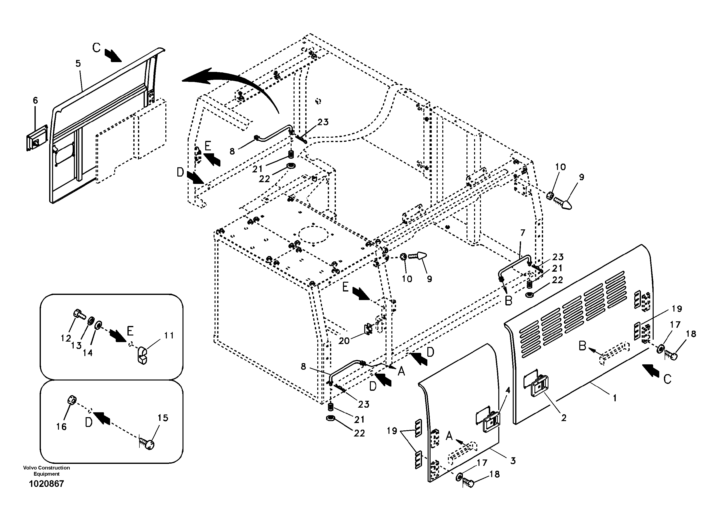 Схема запчастей Volvo EC290B - 48657 Door, side EC290B SER NO INT 13562- EU & NA 80001-