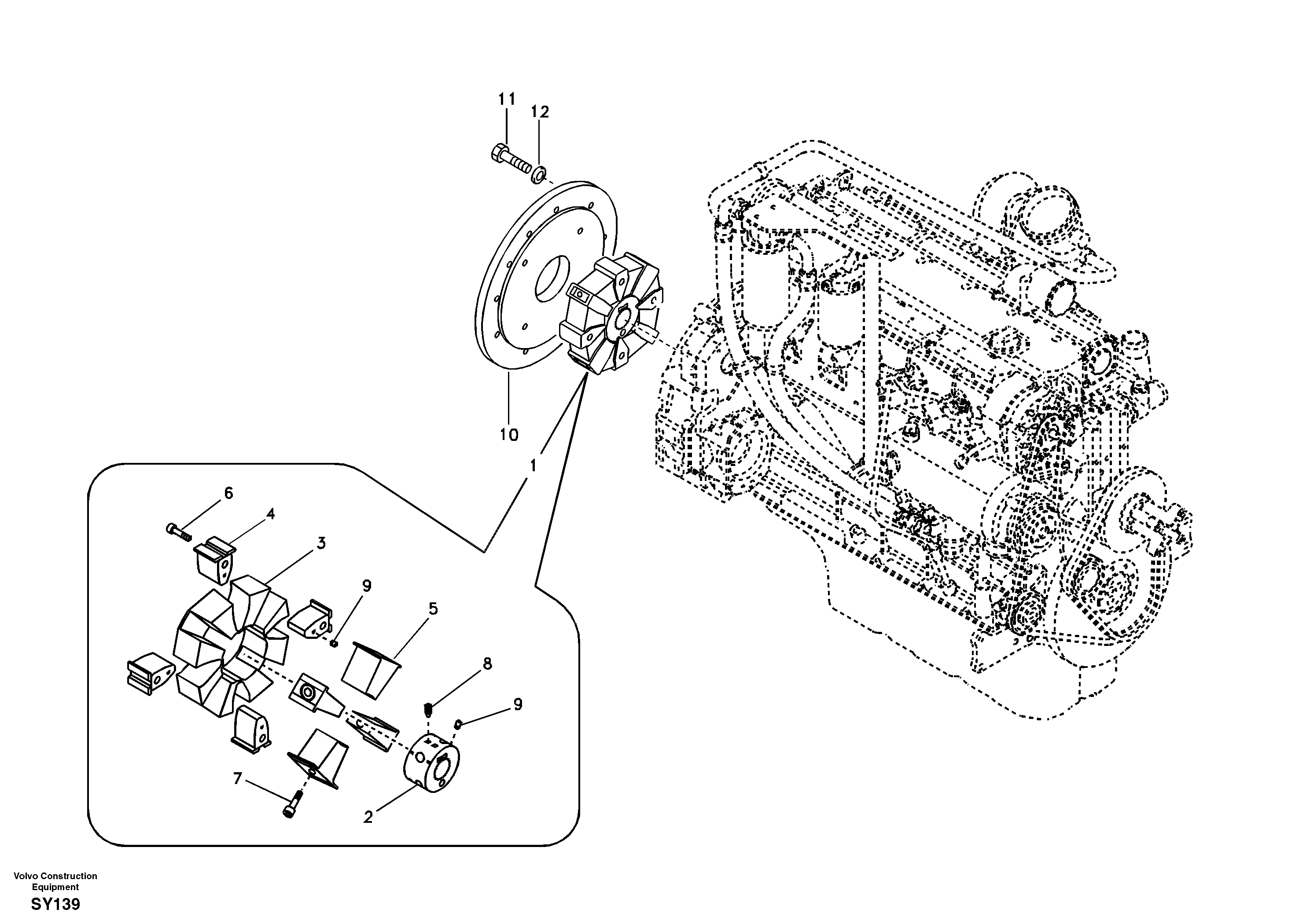 Схема запчастей Volvo EC290B - 45265 Pump gearbox with assembling parts EC290B