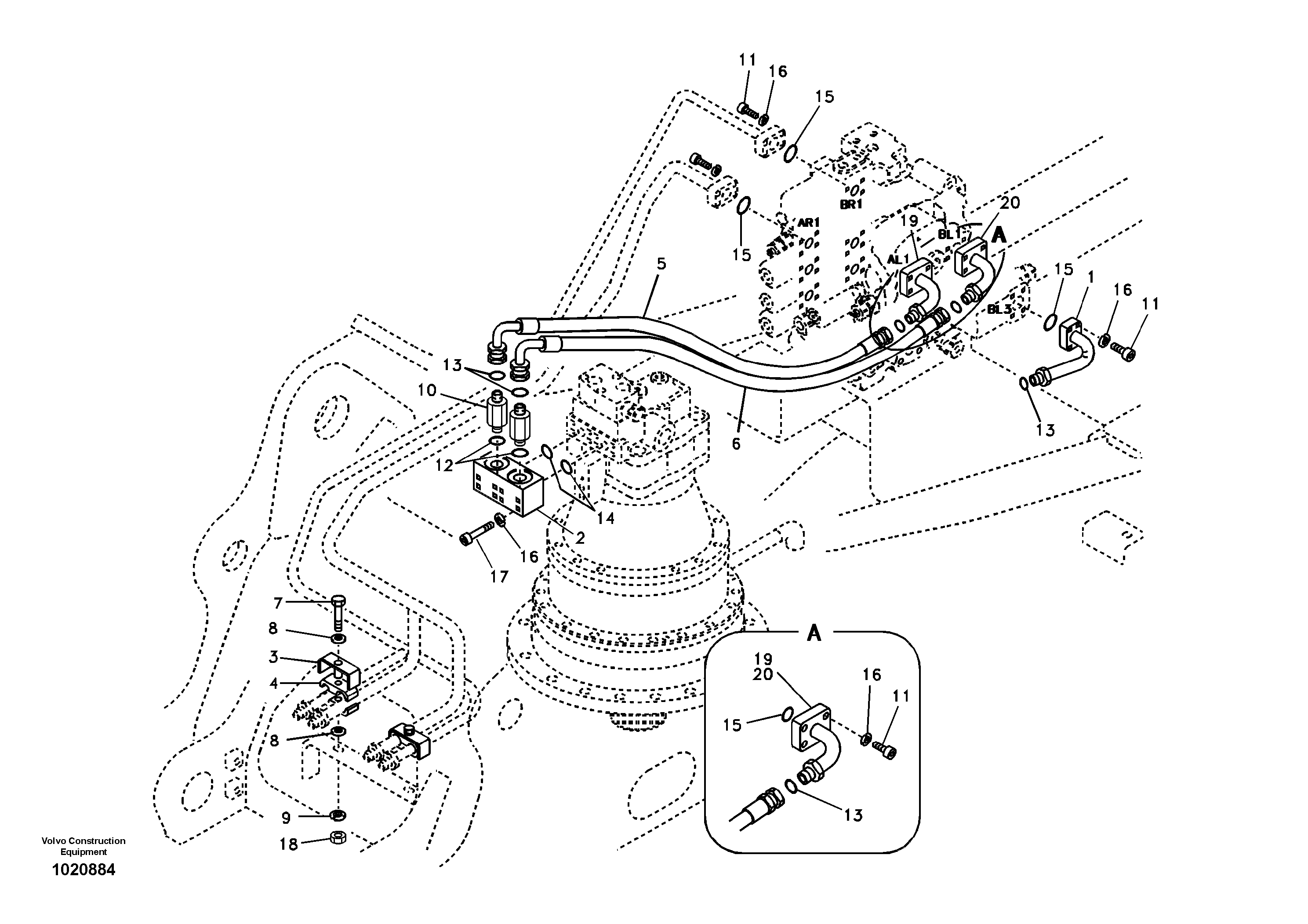 Схема запчастей Volvo EC290B - 10840 Hydraulic system, control valve to boom and swing EC290B SER NO INT 13562- EU & NA 80001-