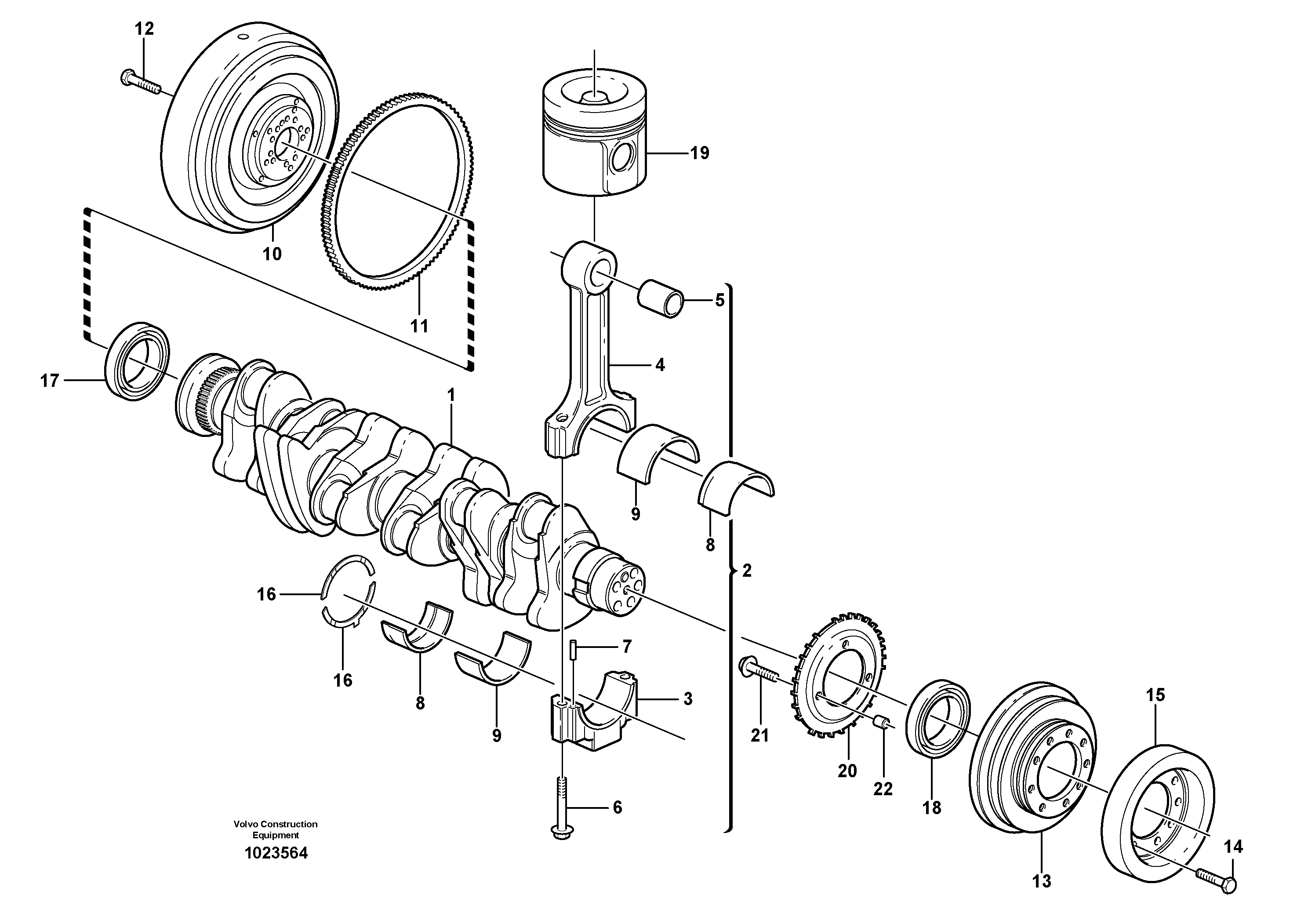 Схема запчастей Volvo EC290B - 63092 Crankshaft and related parts EC290B SER NO INT 13562- EU & NA 80001-