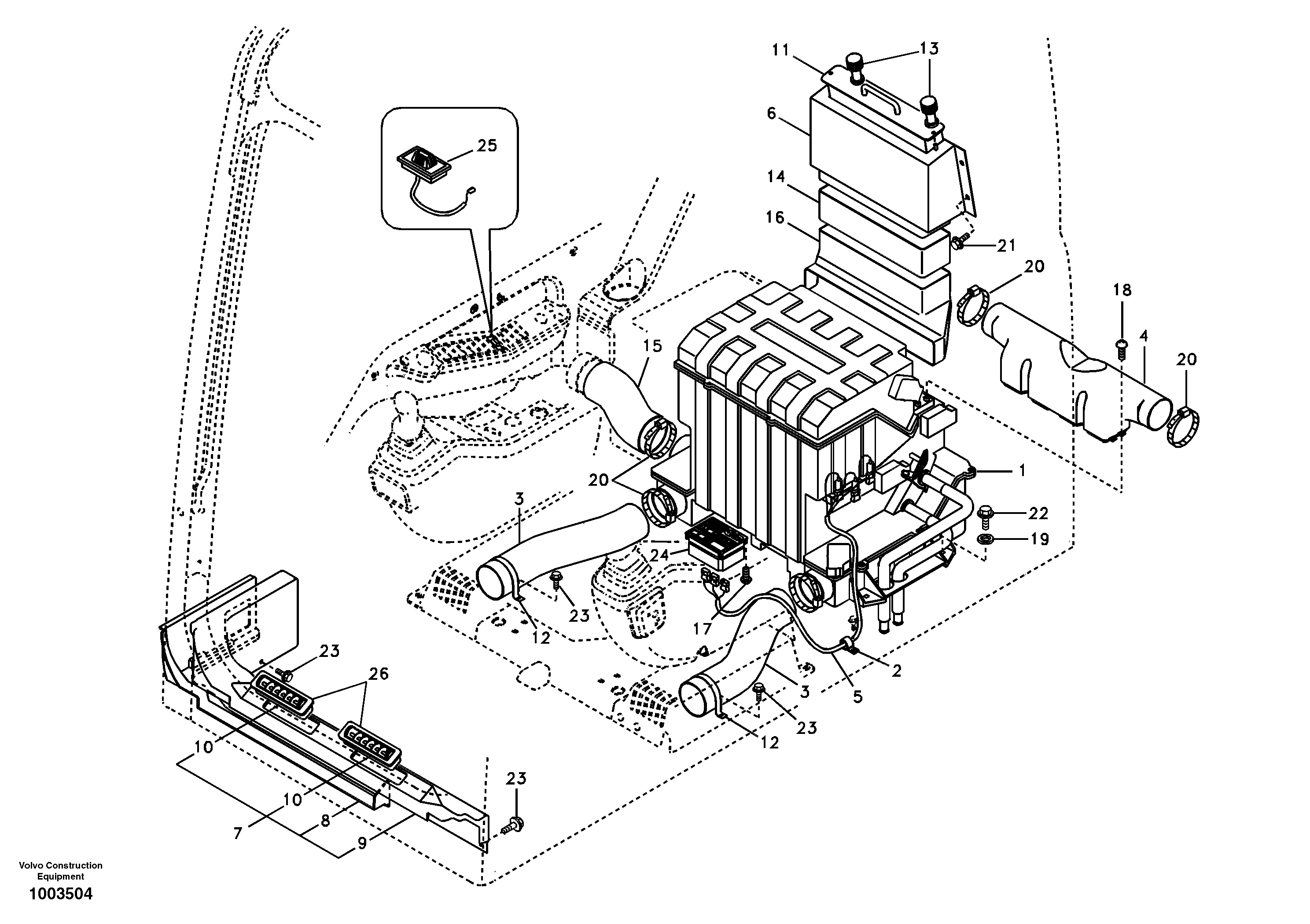 Схема запчастей Volvo EC290B - 31454 Air duct in cabin and cabin floor EC290B