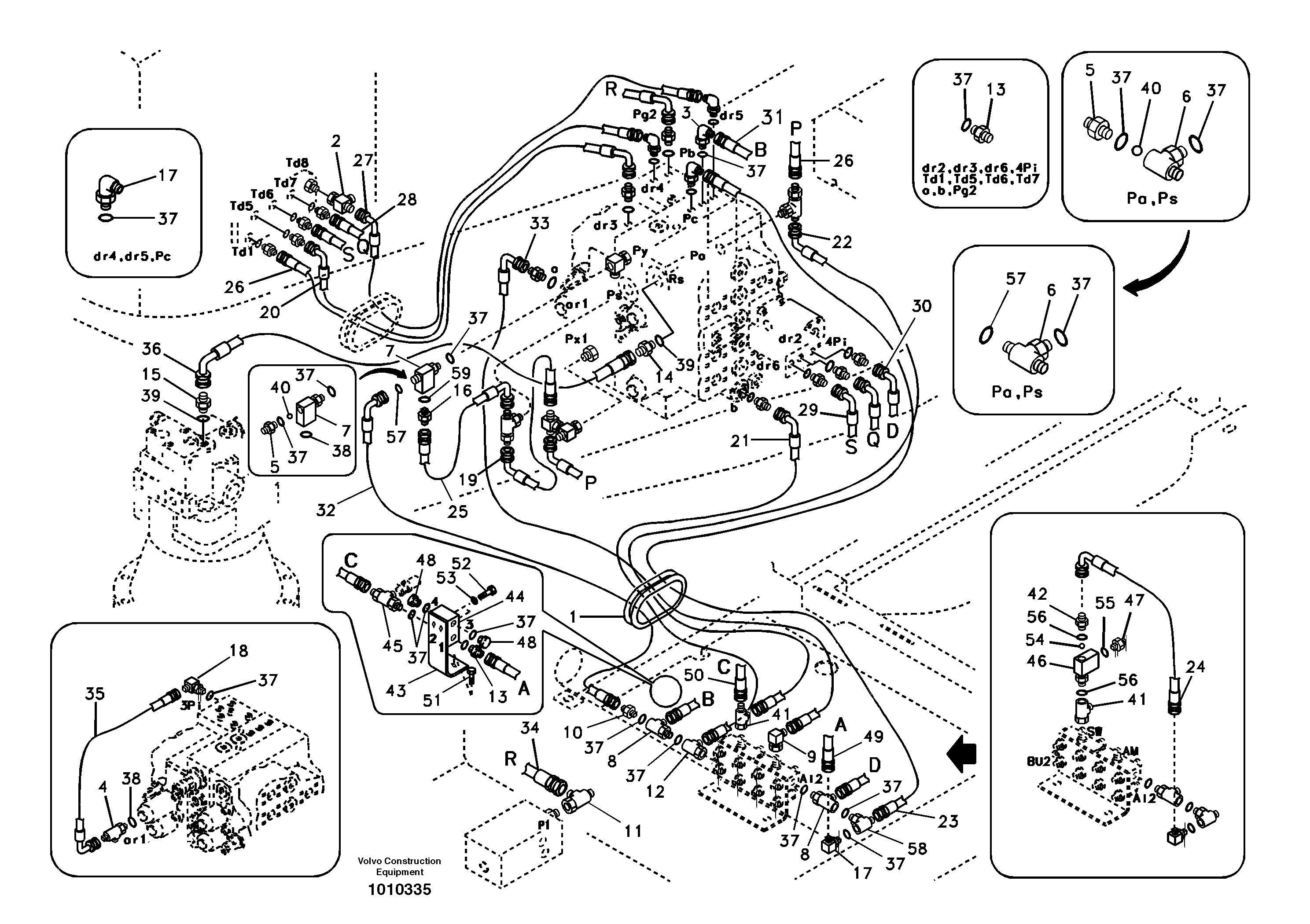 Схема запчастей Volvo EC290B - 27540 Servo system, control valve piping EC290B SER NO INT 13562- EU & NA 80001-