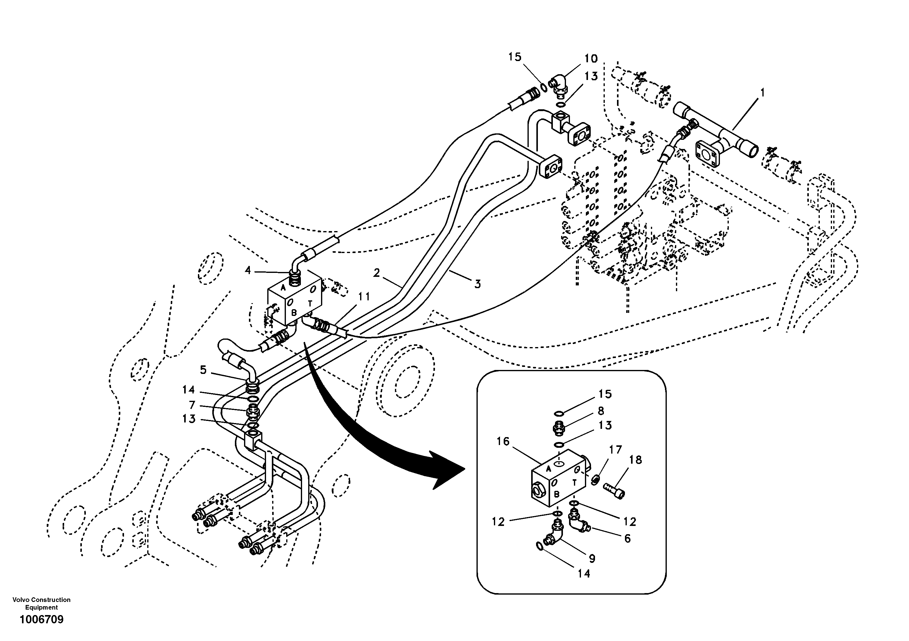 Схема запчастей Volvo EC290B - 40678 Hydraulic system, control valve to boom and swing EC290B