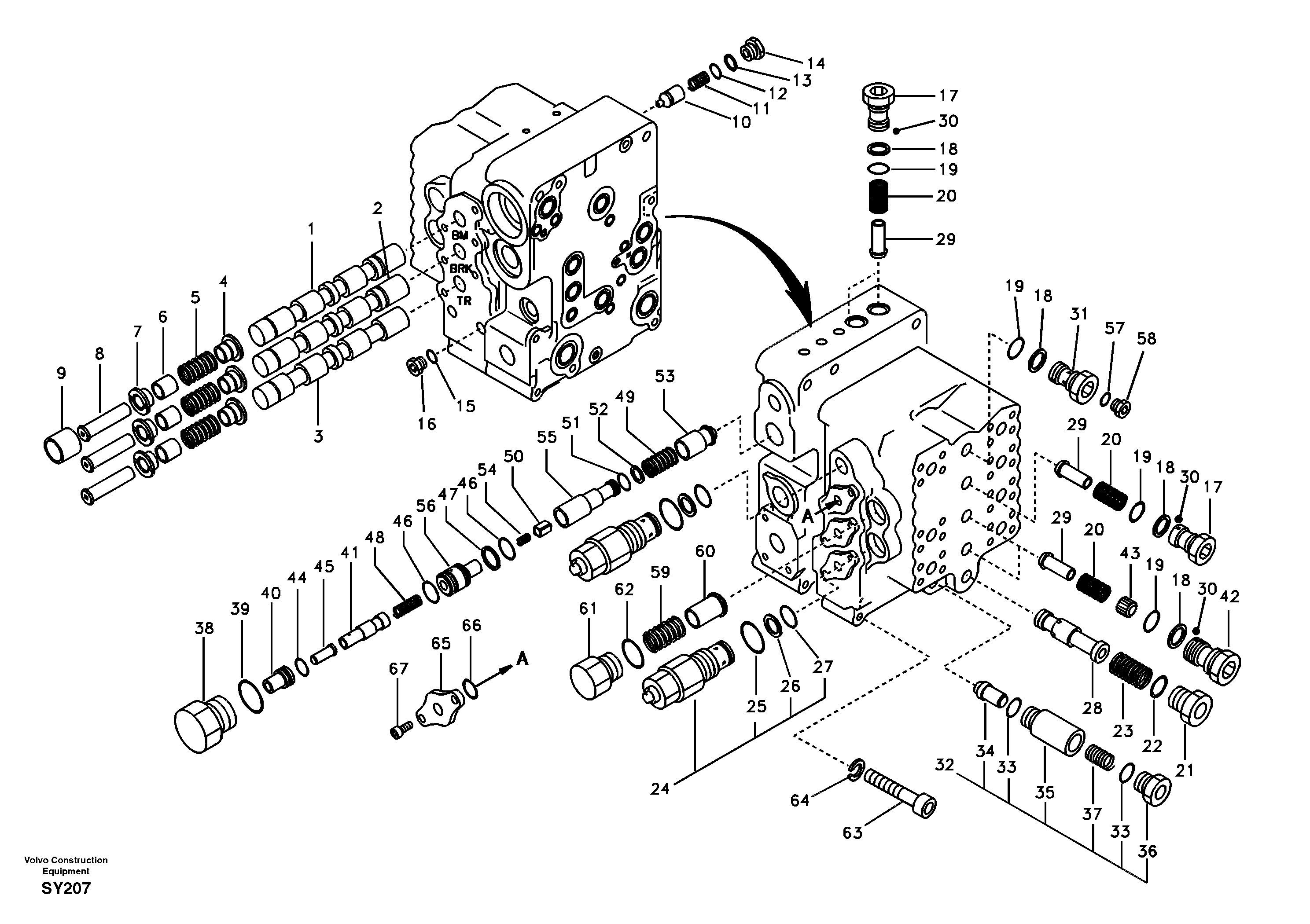 Схема запчастей Volvo EC290B - 47110 Main control valve, boom and bucket and travel Rh EC290B