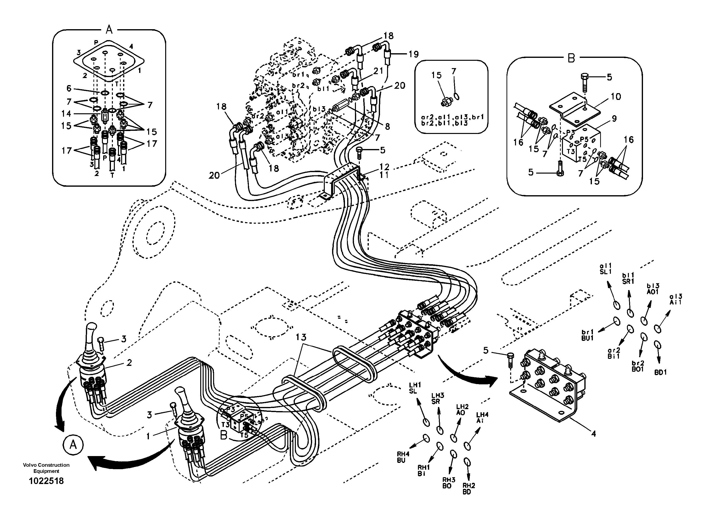 Схема запчастей Volvo EC290B - 43711 Servo system, control valve to remote control valve EC290B SER NO INT 13562- EU & NA 80001-