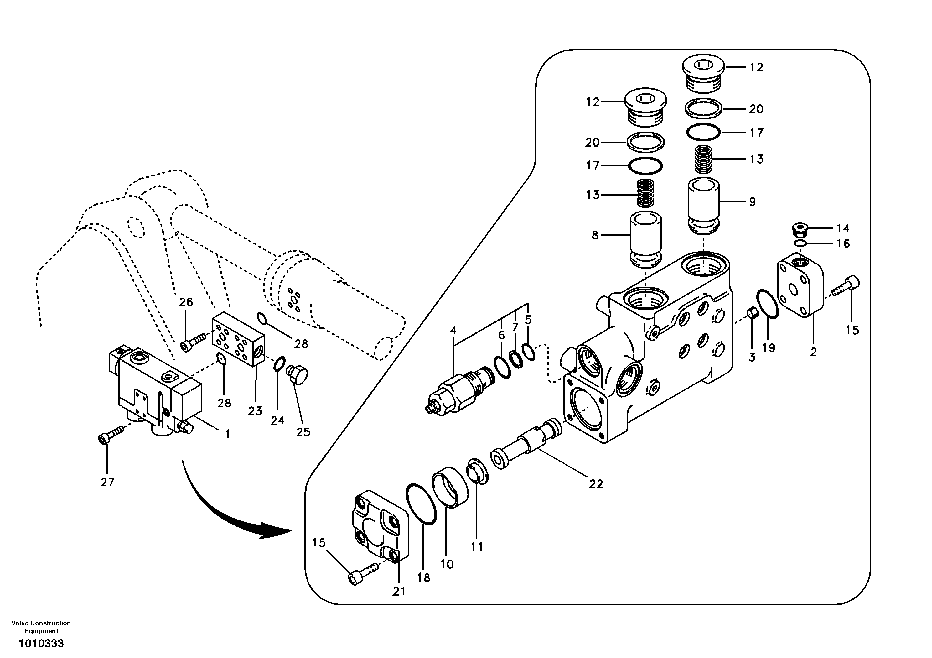 Схема запчастей Volvo EC290B - 66820 Working hydraulic, dipper arm rupture valve mount EC290B