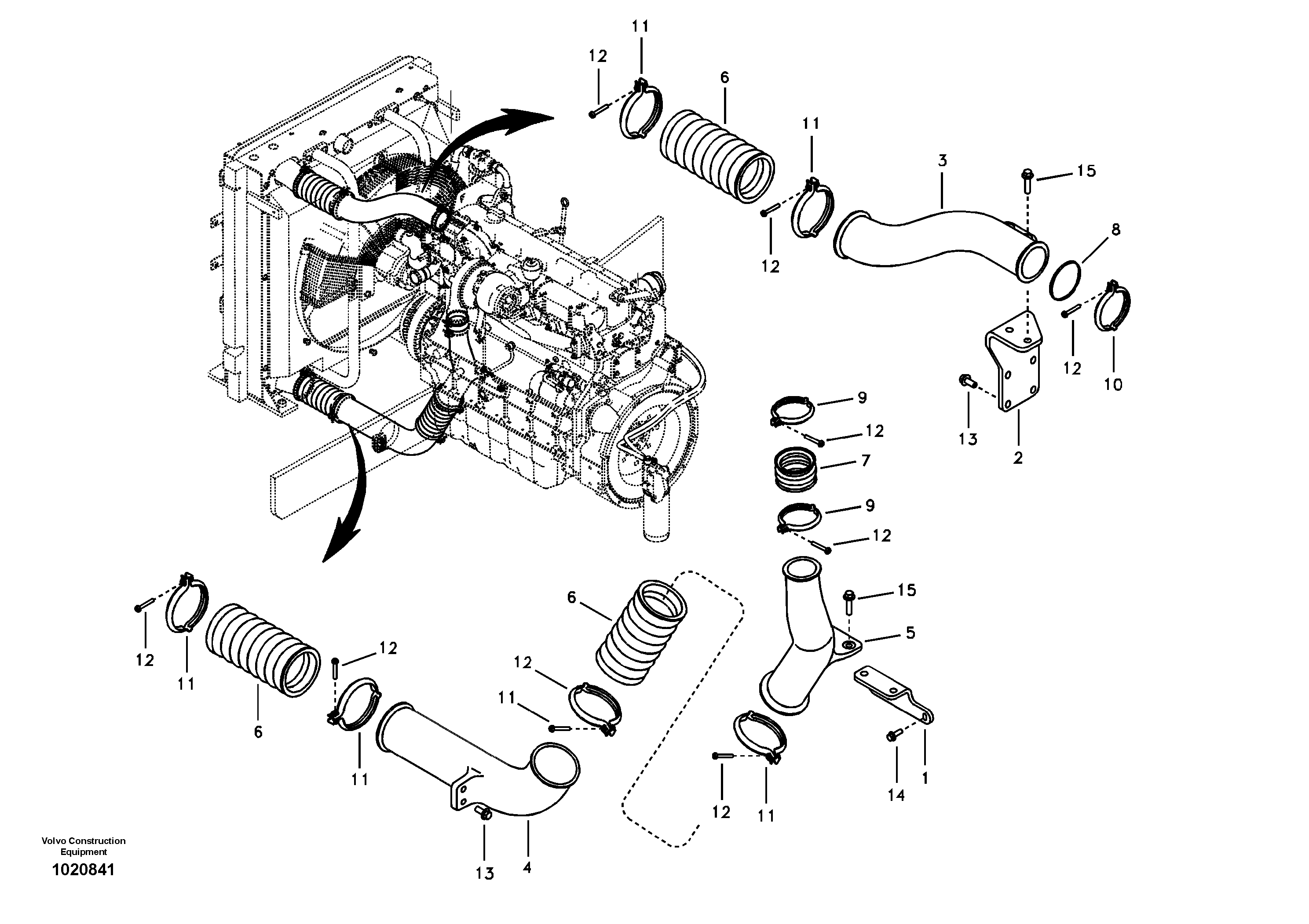 Схема запчастей Volvo EC290B - 23893 Charge air cooler, plumbing EC290B SER NO INT 13562- EU & NA 80001-