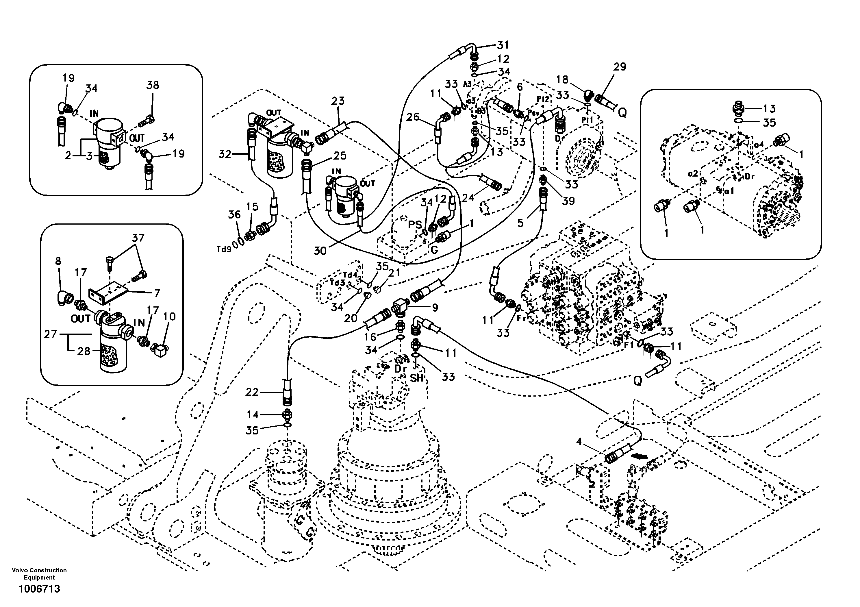 Схема запчастей Volvo EC290B - 93405 Servo system, pump piping and filter mount EC290B