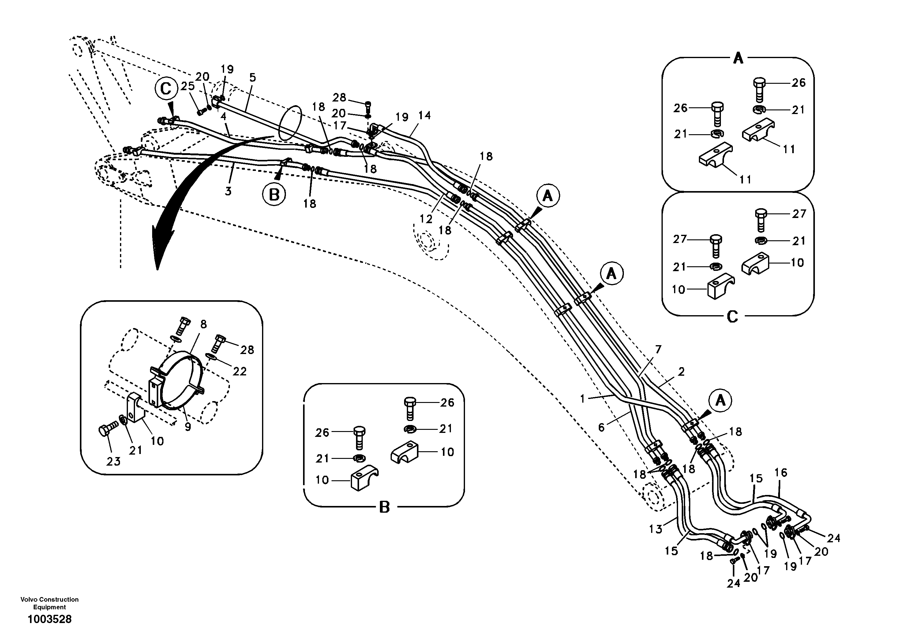 Схема запчастей Volvo EC290B - 75580 Working hydraulic, dipper arm cylinder on boom EC290B