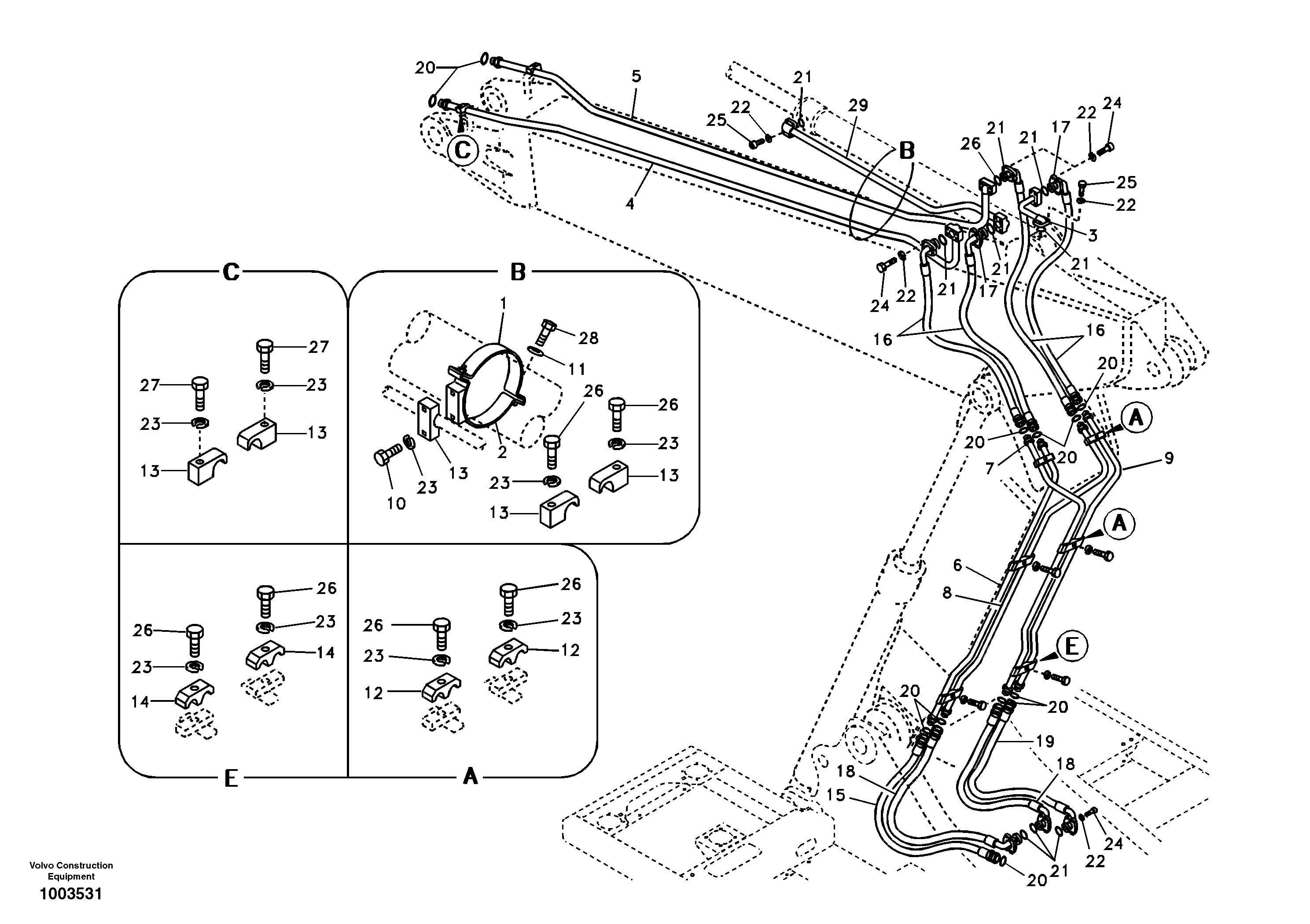 Схема запчастей Volvo EC290B - 76408 Working hydraulic, dipper arm cylinder on adjustable boom EC290B