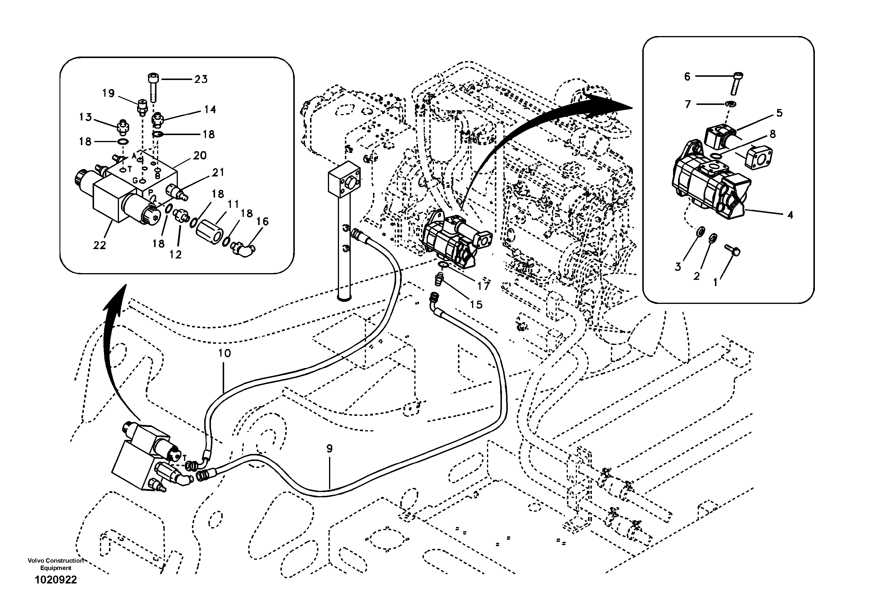 Схема запчастей Volvo EC290B - 48764 Working hydraulic, slope and rotator on upper frame EC290B SER NO INT 13562- EU & NA 80001-